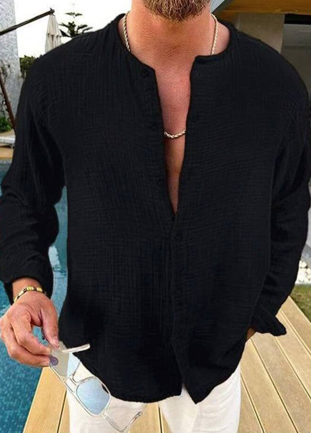 Черная кэжуал рубашка однотонная Fashion