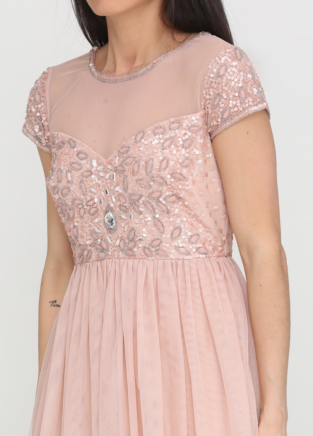 Персиковое коктейльное платье Lace & Beads однотонное