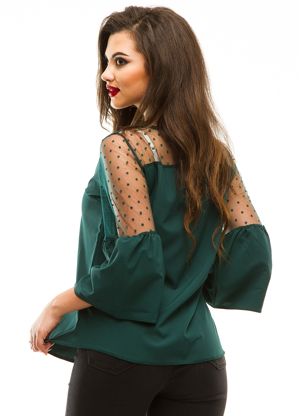 Темно-зеленая демисезонная блуза Lady Style