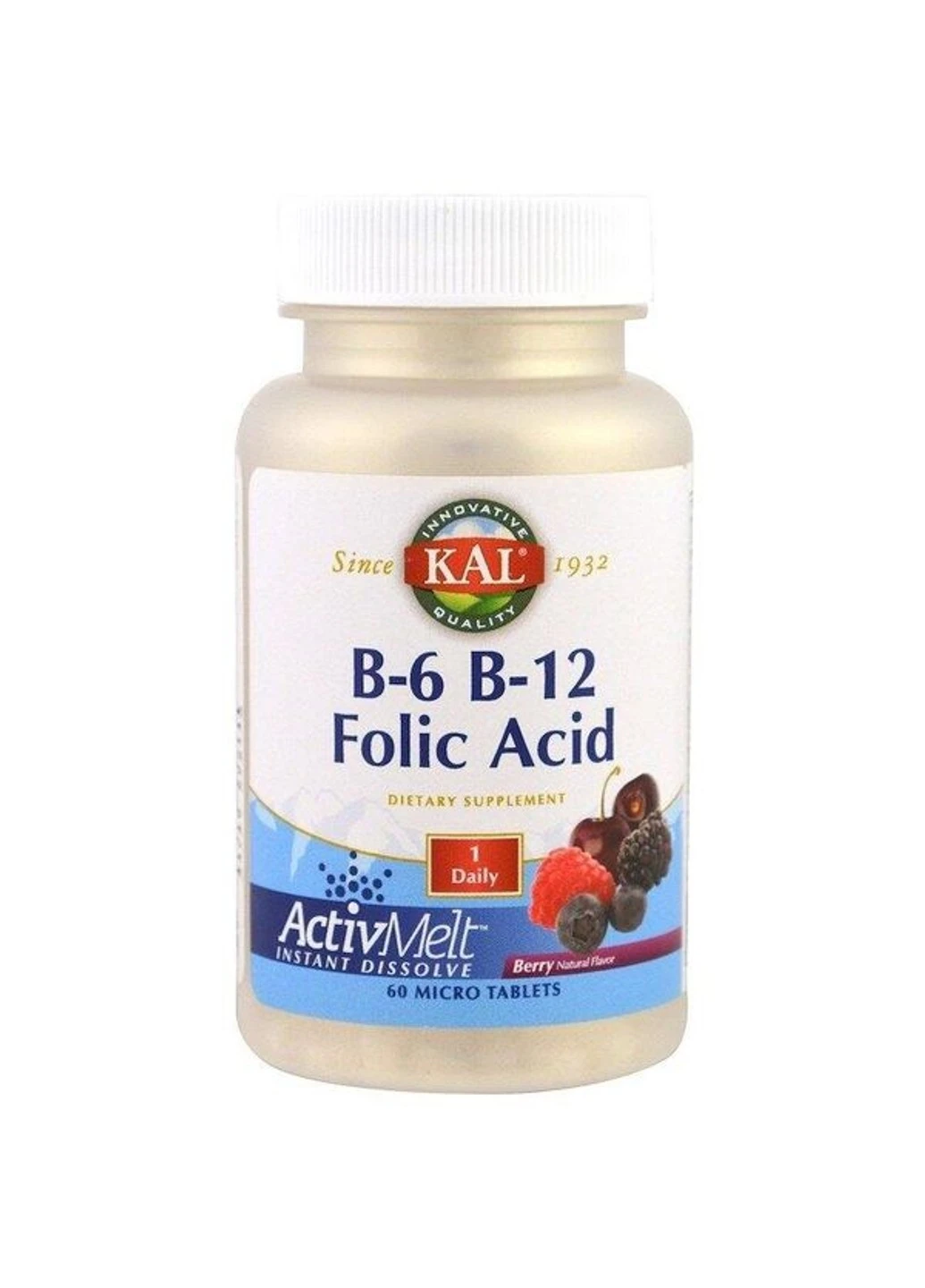 Вітамін B12 + B6 B6 3 mg B12 1000 mcg Folic Acid 680 mcg 60 Мікта таблеток KAL (255407828)