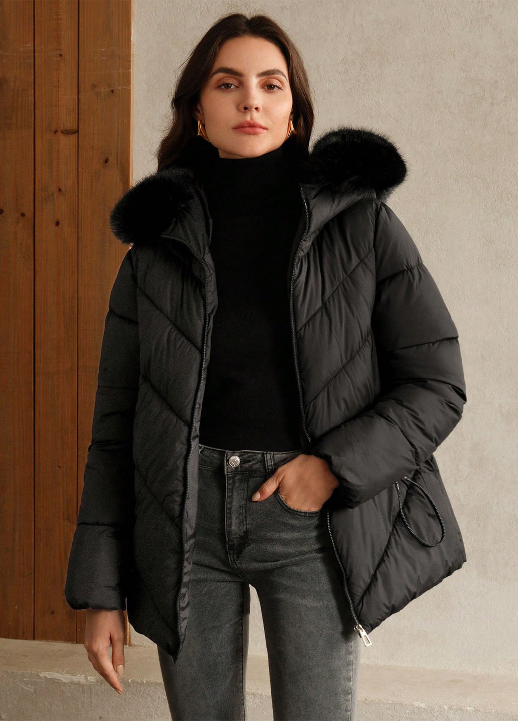 Черная зимняя куртка SHEIN