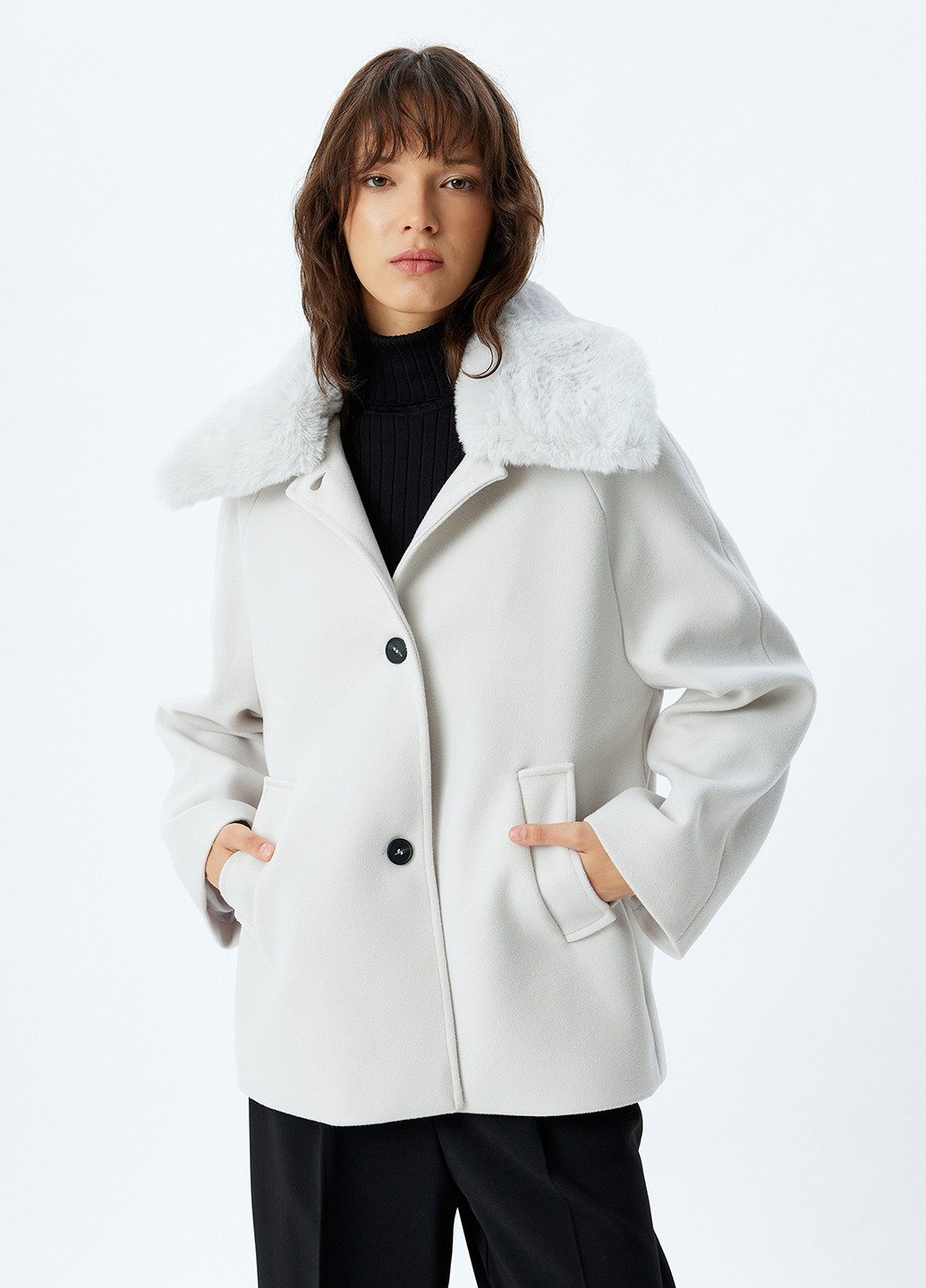 Світло-сіре Кежуал напівпальто однобортне KOTON однотонне