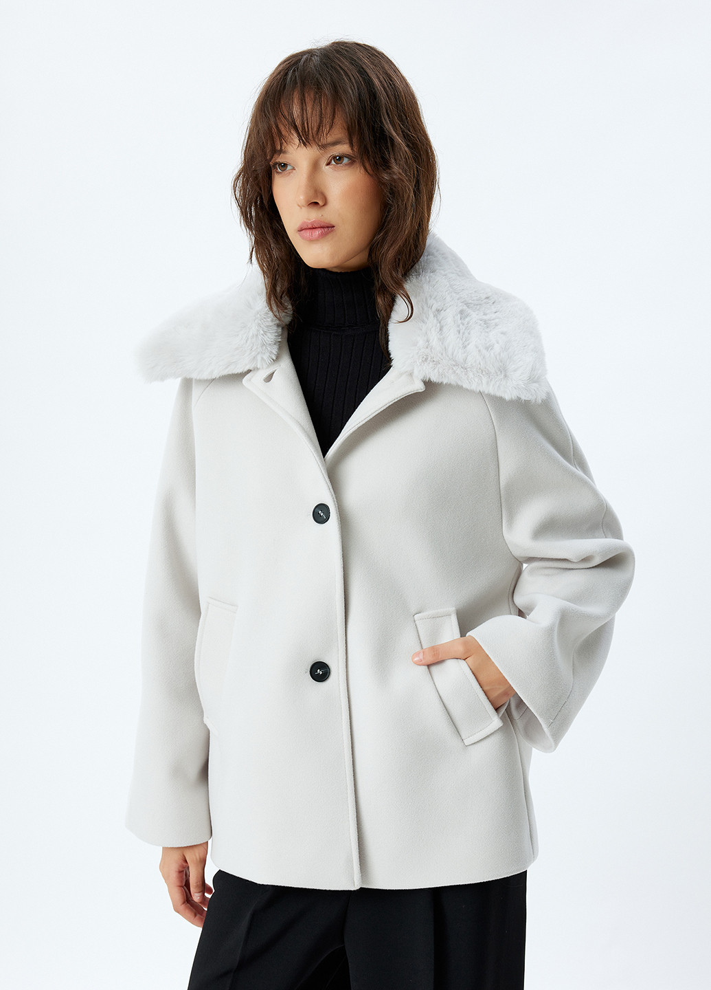 Світло-сіре Кежуал напівпальто однобортне KOTON однотонне