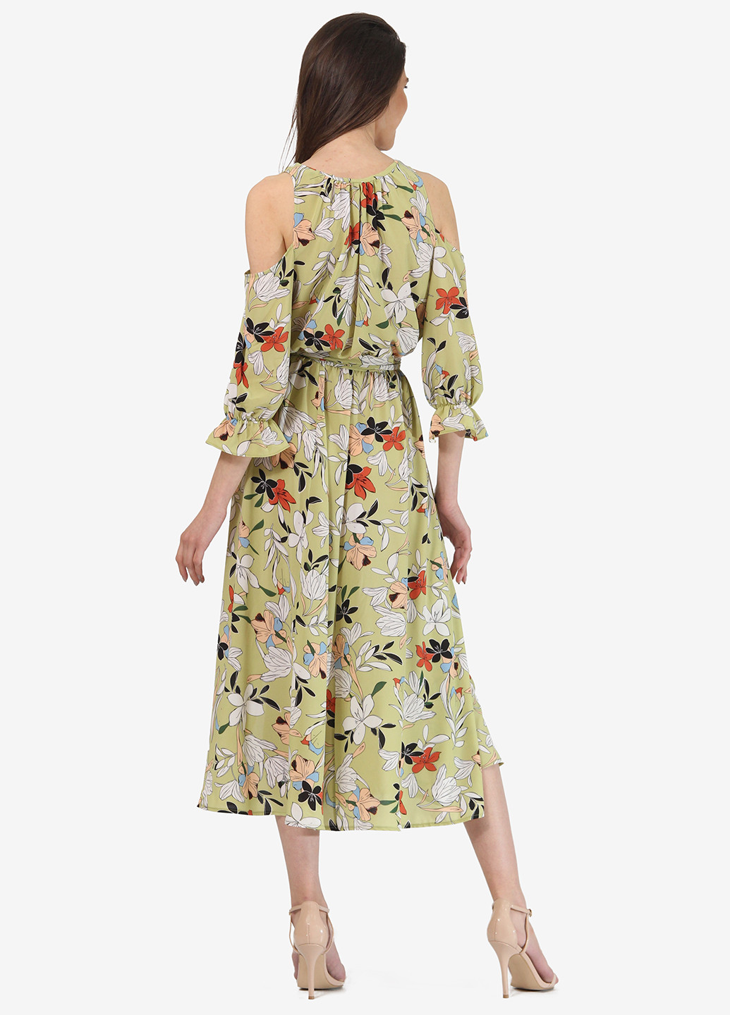 Оливковое кэжуал платье клеш Lila Kass с цветочным принтом
