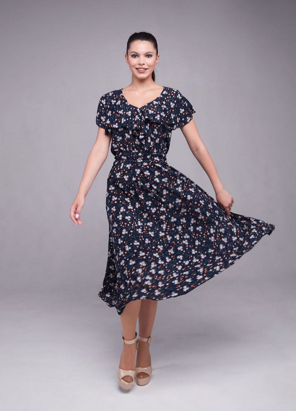 Темно-синее кэжуал платье so-78375-drk Alpama с цветочным принтом