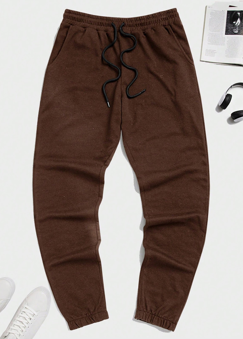 Темно-коричневые спортивные демисезонные джоггеры брюки SHEIN