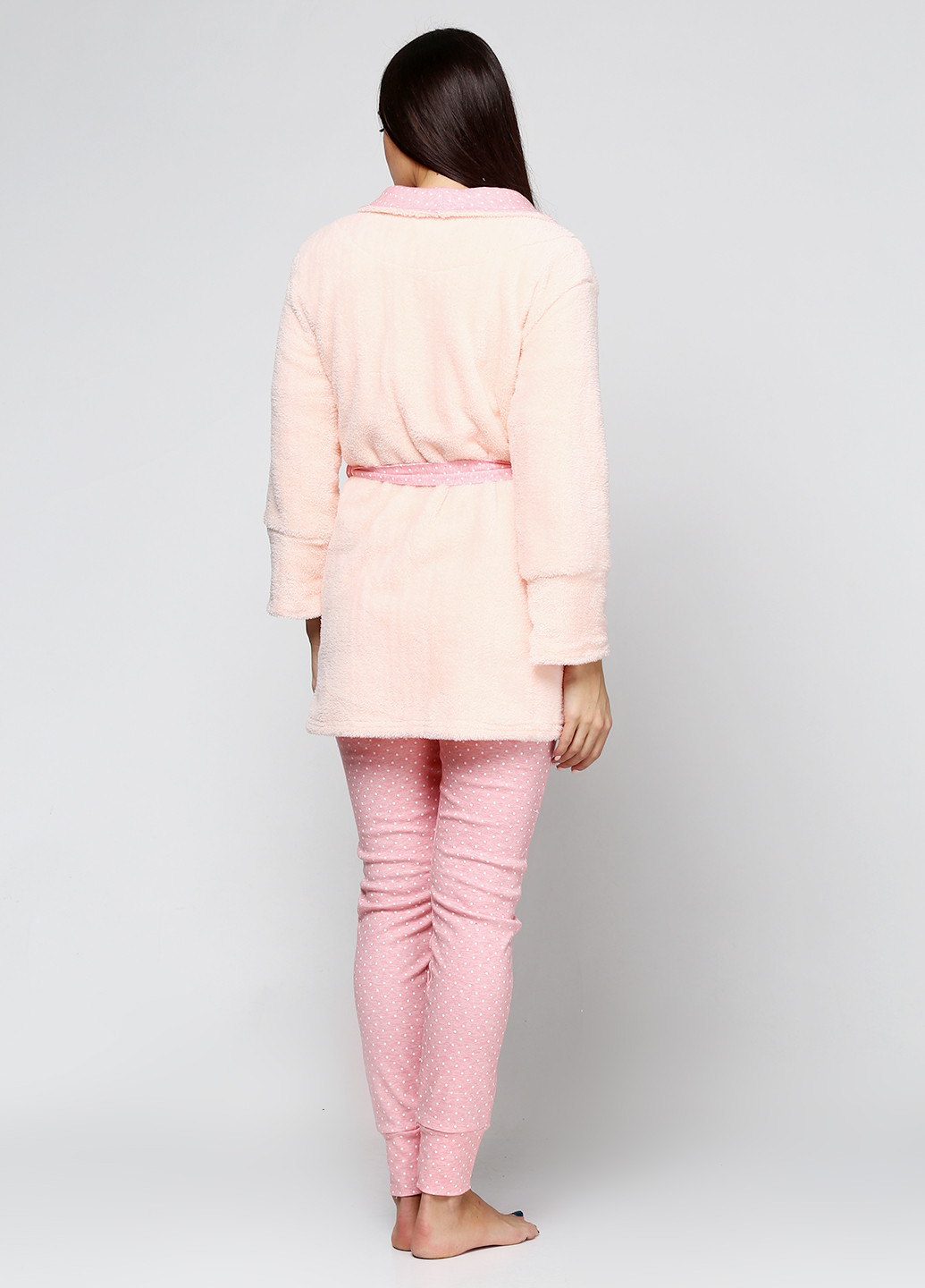 Светло-розовый демисезонный комплект (халат, лонгслив, брюки) VVL-TEX
