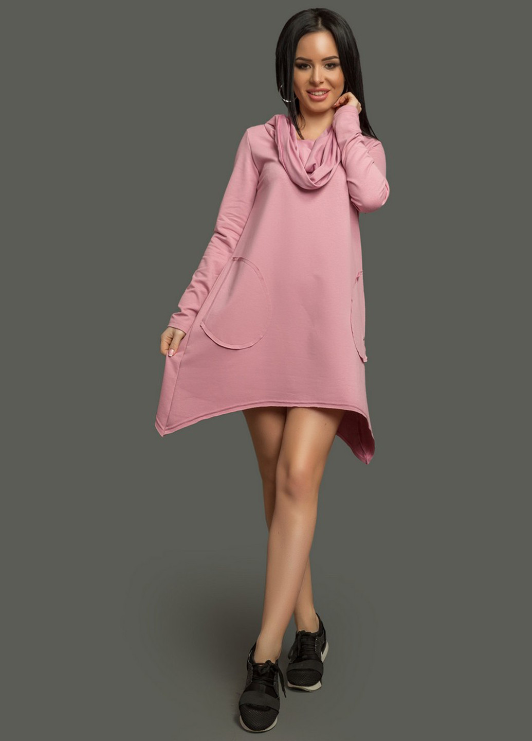 Розовое кэжуал платье а-силуэт Modna Anka однотонное