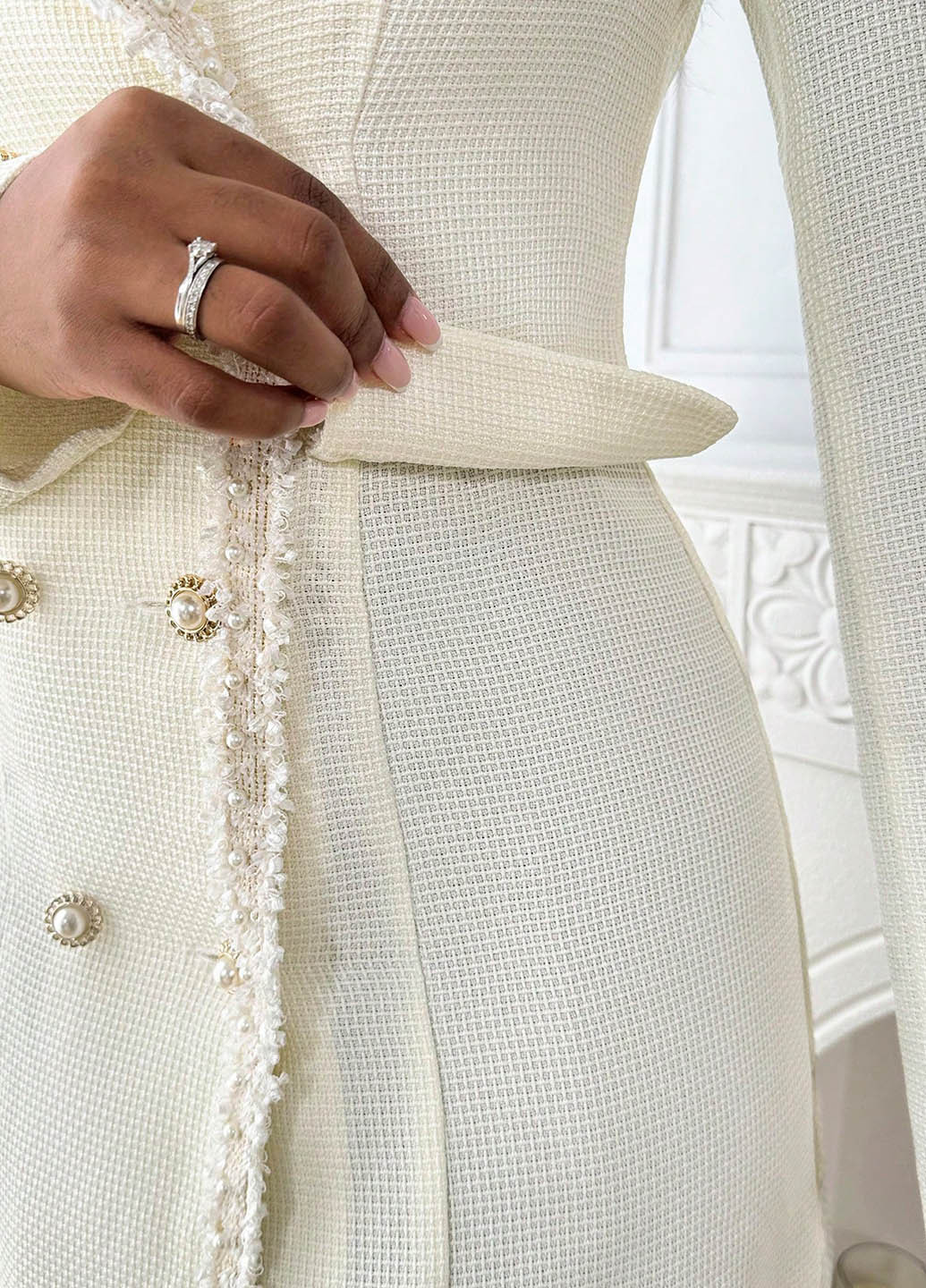 Молочное демисезонное Пальто двубортное SHEIN