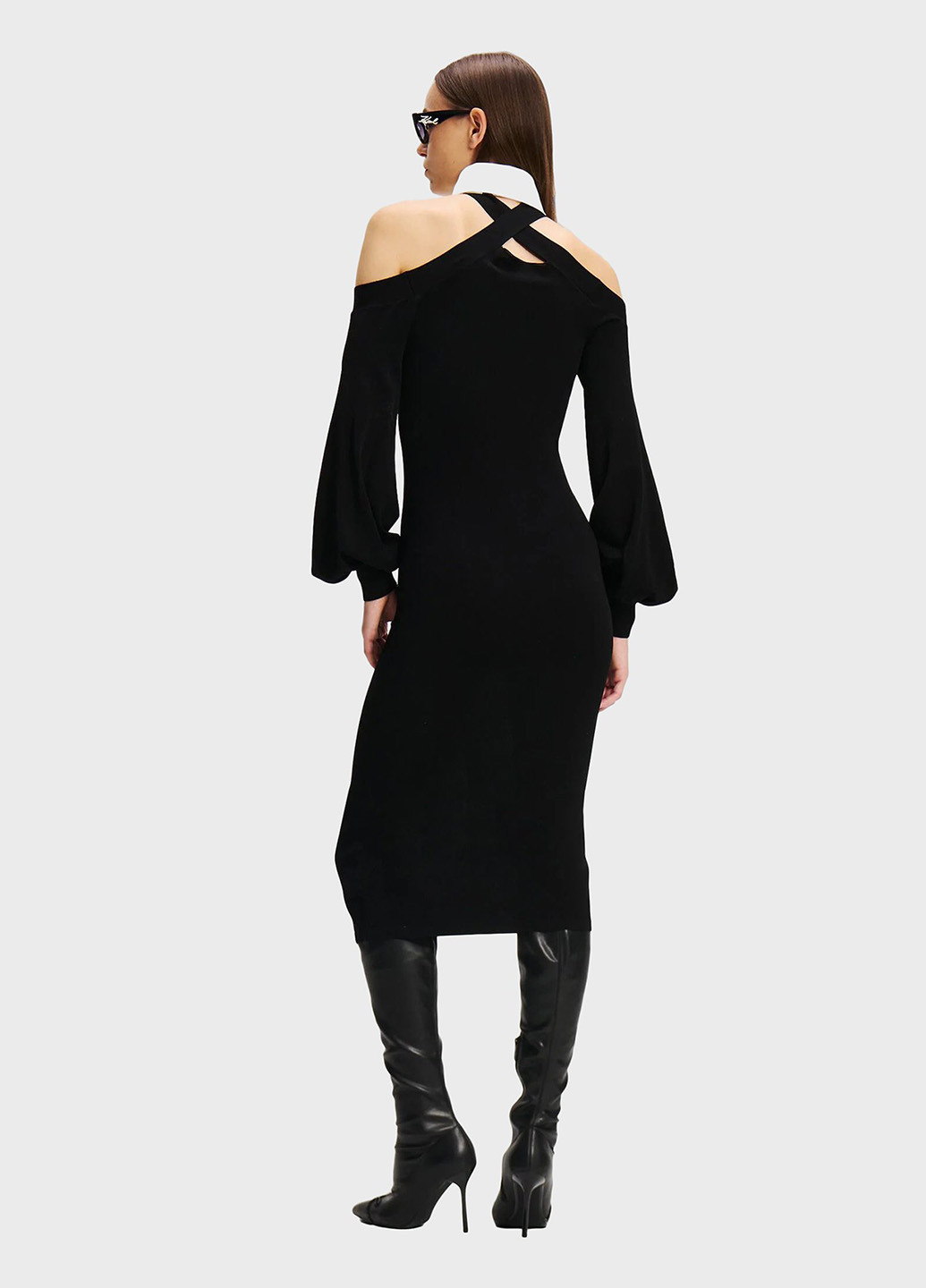 Черное вечернее платье с открытыми плечами, силуэтная Karl Lagerfeld однотонное