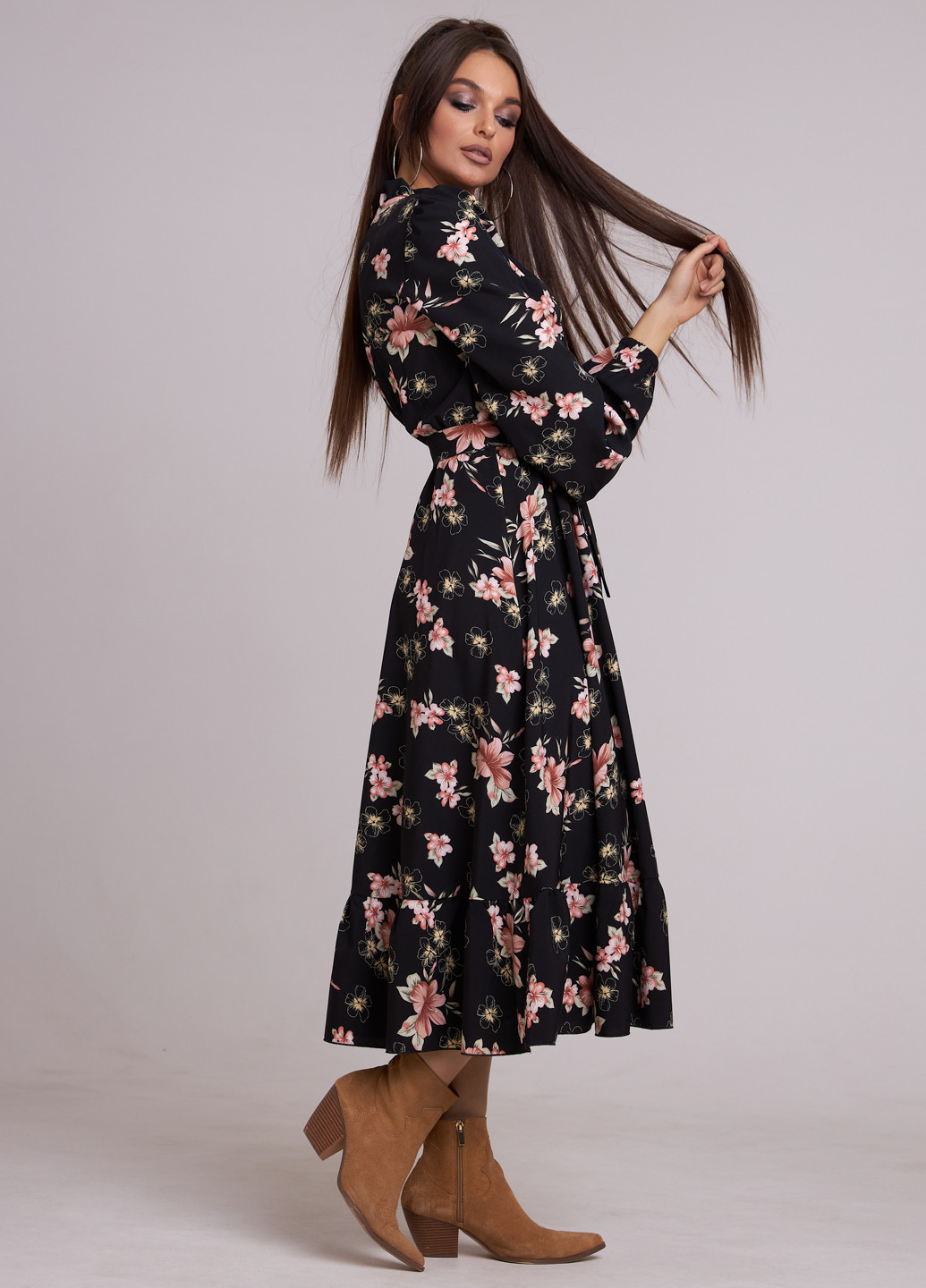 Чорна кежуал сукня кльош ST-Seventeen з квітковим принтом
