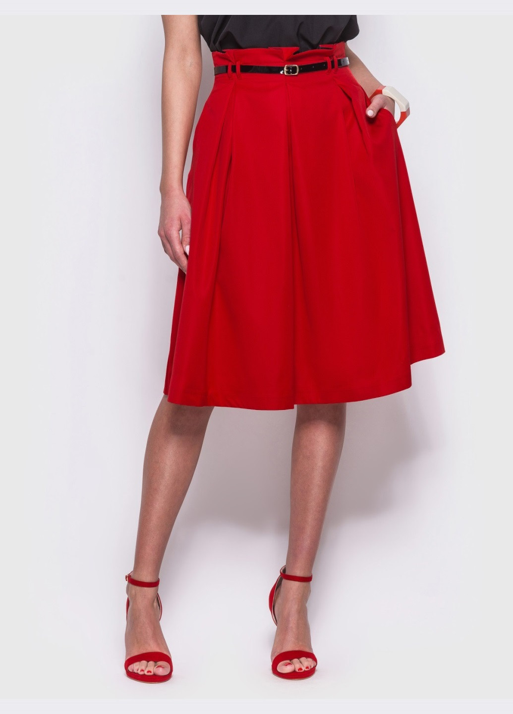 червона розкльошена спідниця з кишенями з боків Dressa (224054632)