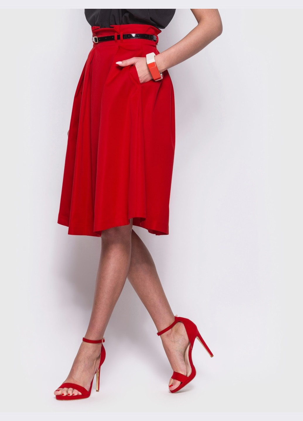 червона розкльошена спідниця з кишенями з боків Dressa (224054632)