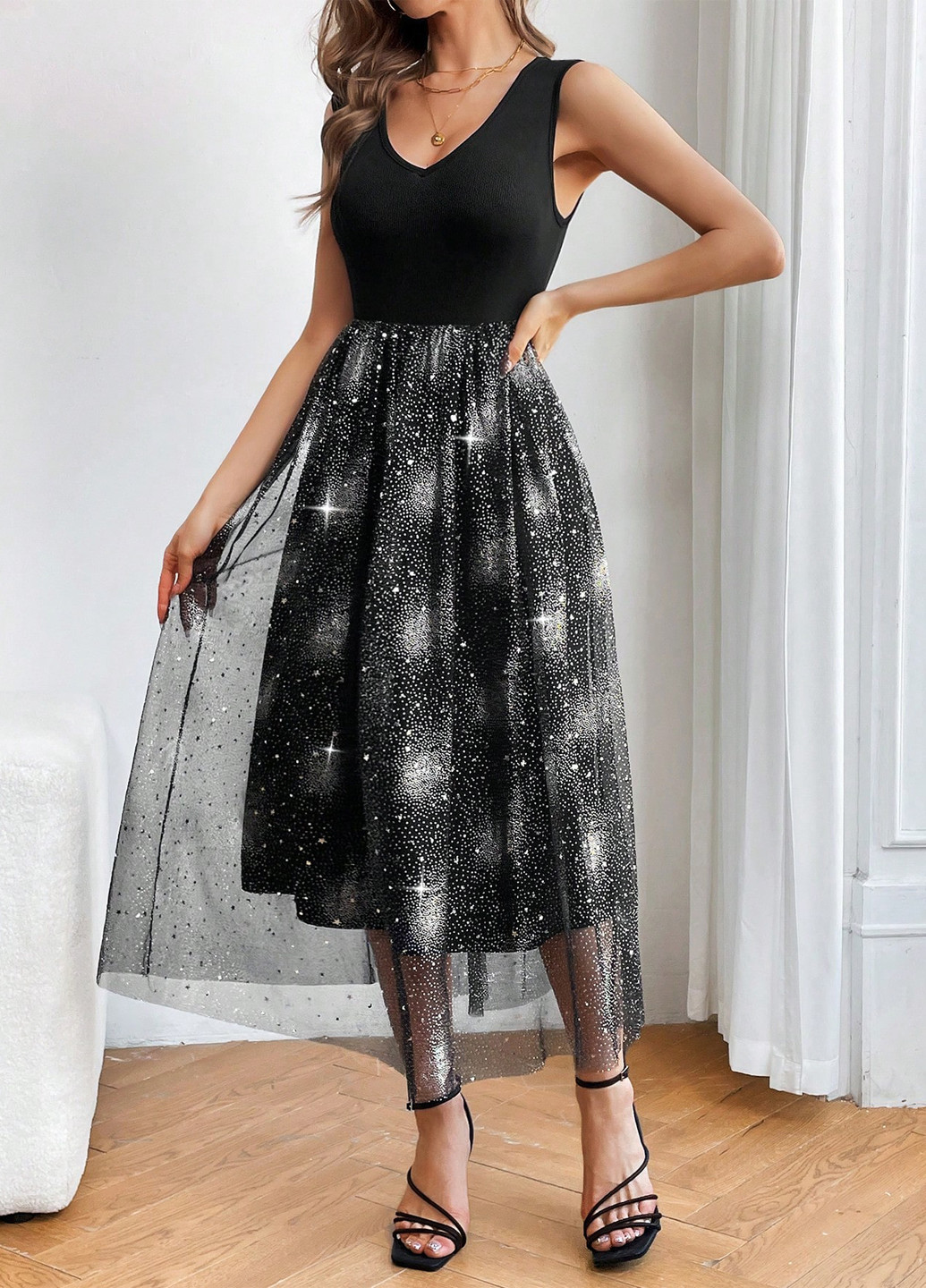 Чорна вечірня сукня SHEIN однотонна