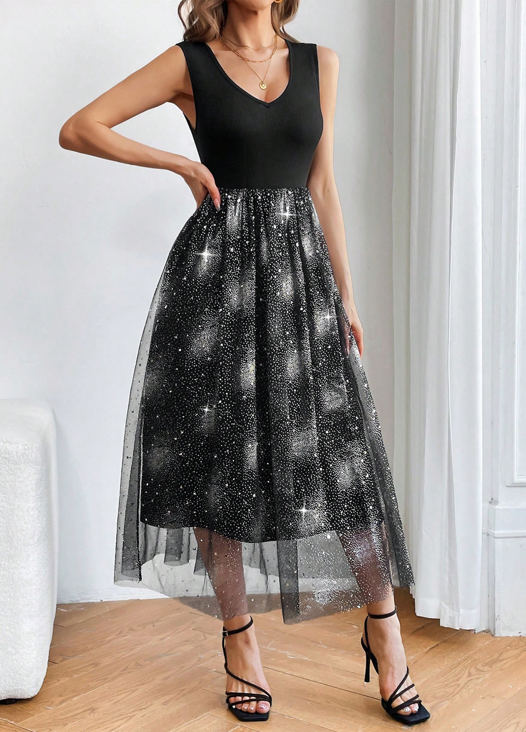 Чорна вечірня сукня SHEIN однотонна