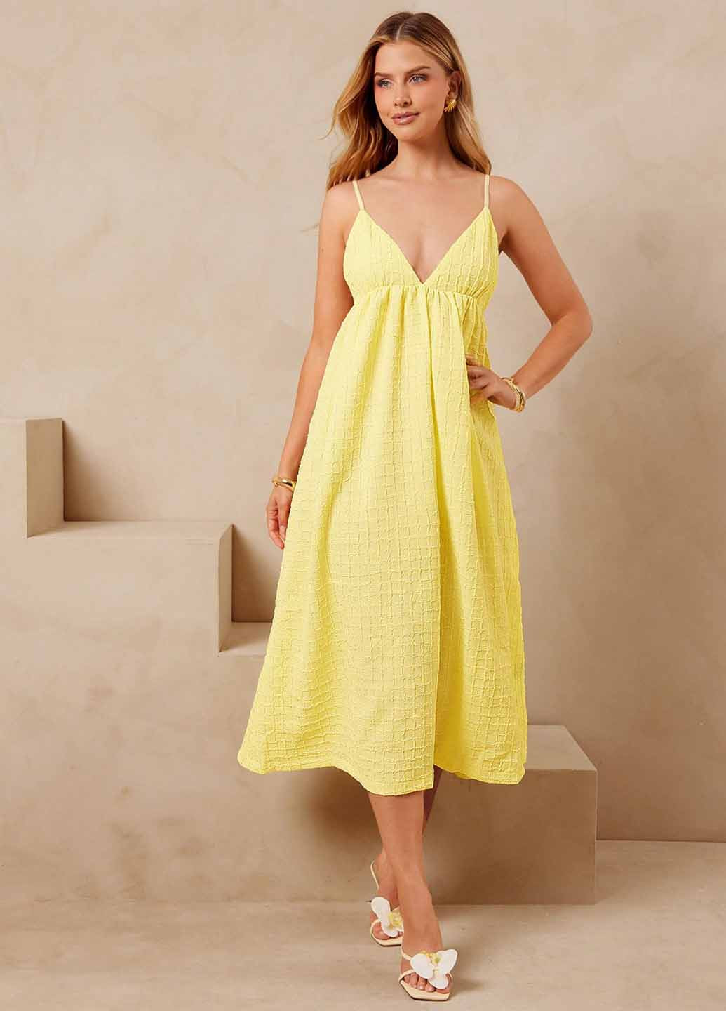 Желтое праздничный, кэжуал платье а-силуэт, с открытой спиной SHEIN однотонное