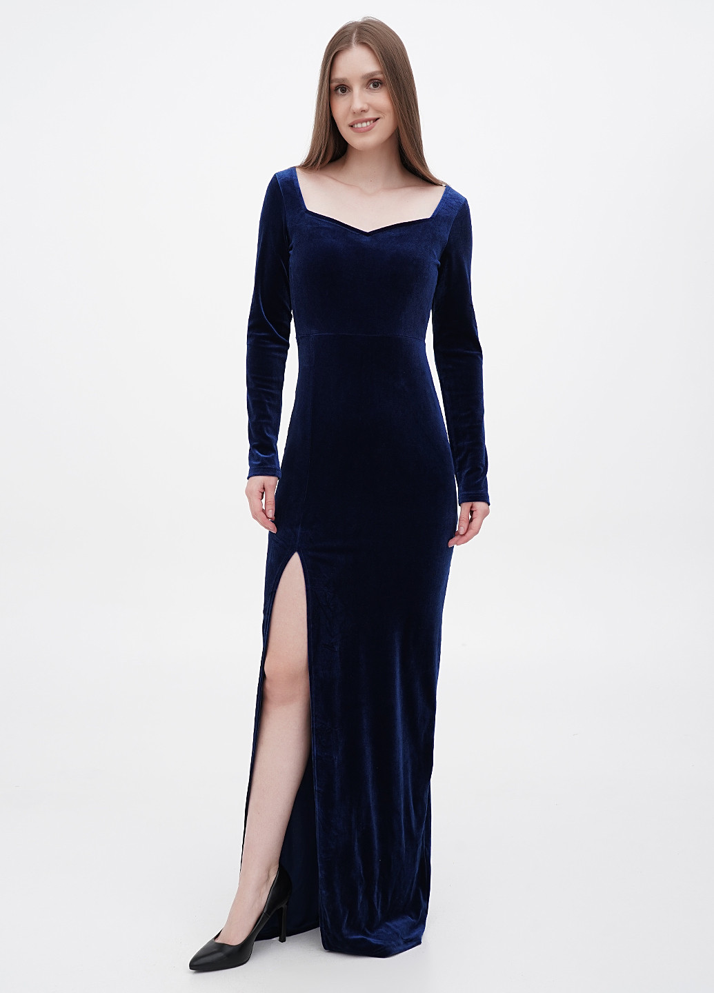 Темно-синее вечернее платье No Brand однотонное