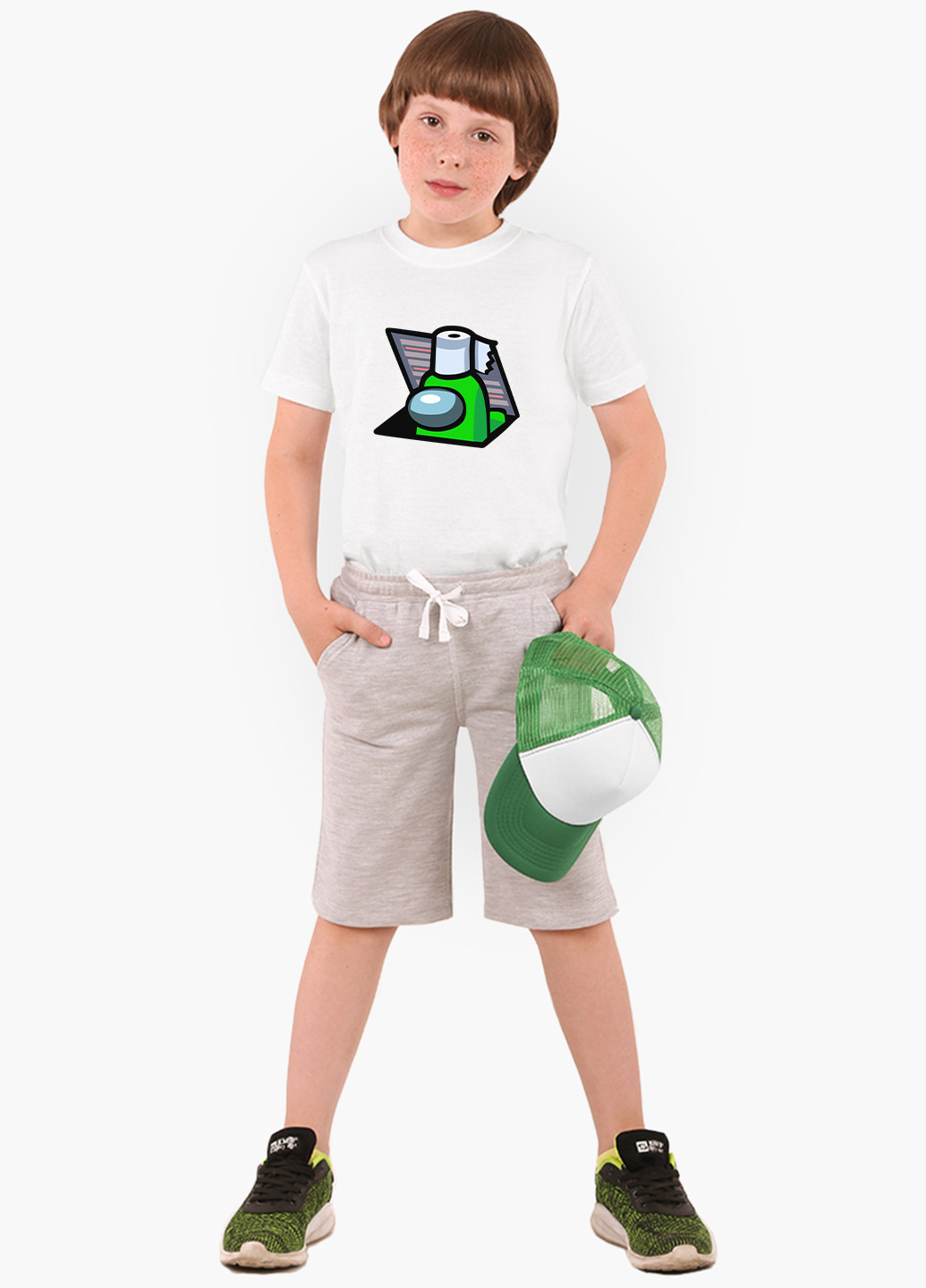 Біла демісезонна футболка дитяча амонг ас зелений (among us green) (9224-2592) MobiPrint