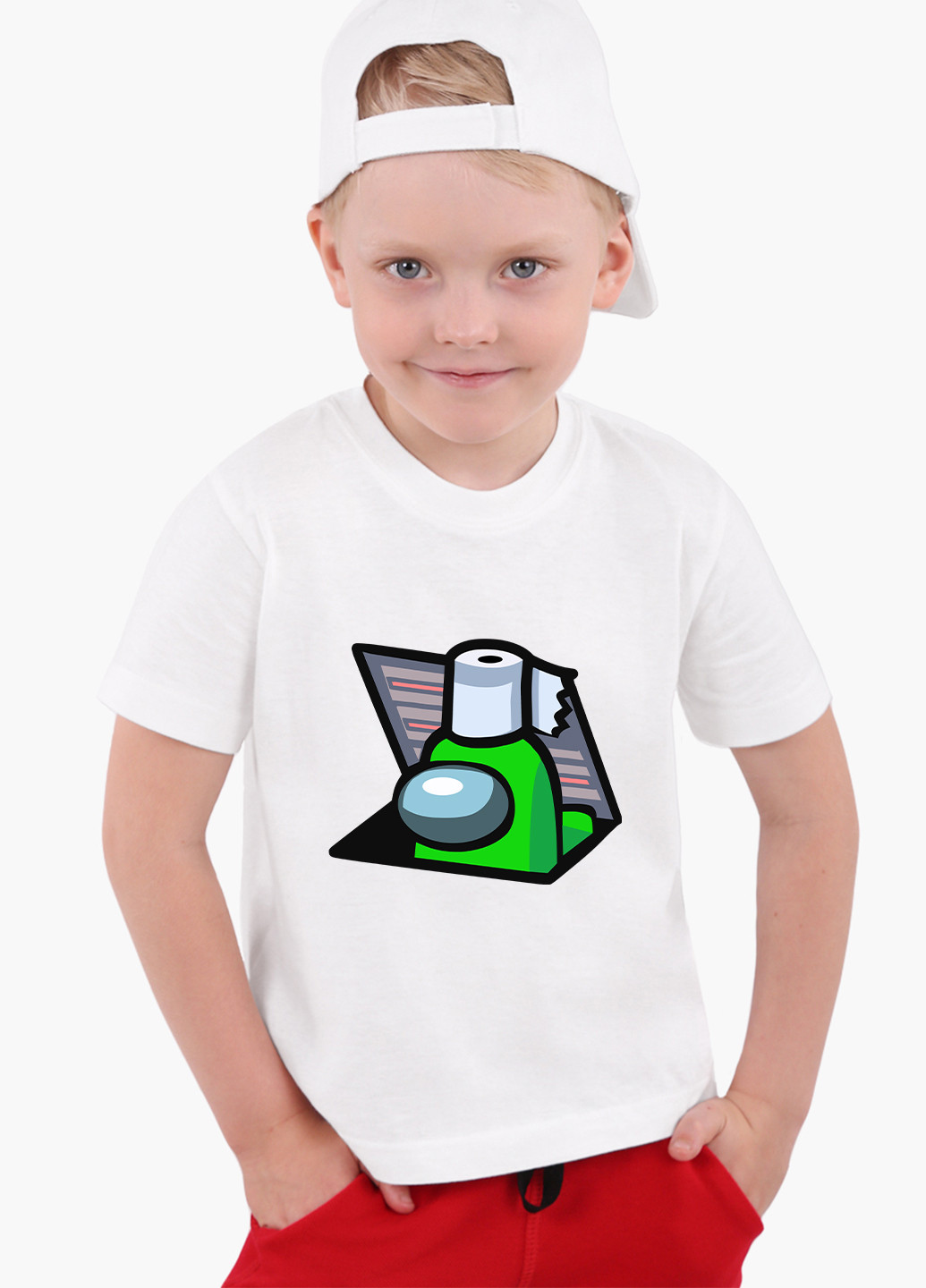 Біла демісезонна футболка дитяча амонг ас зелений (among us green) (9224-2592) MobiPrint