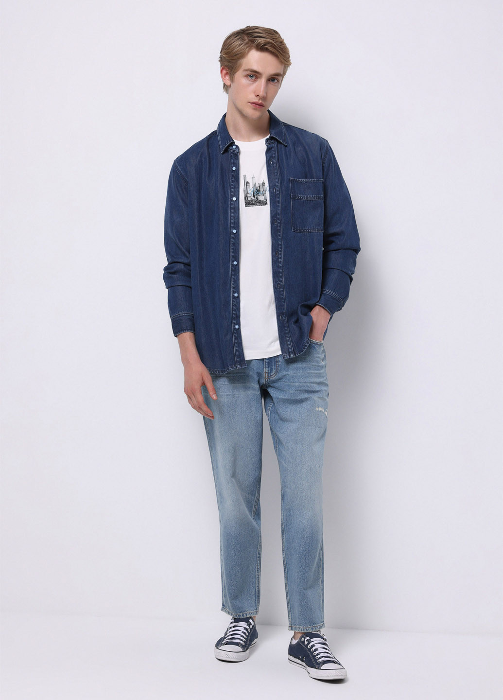 Синяя кэжуал рубашка однотонная Colin's