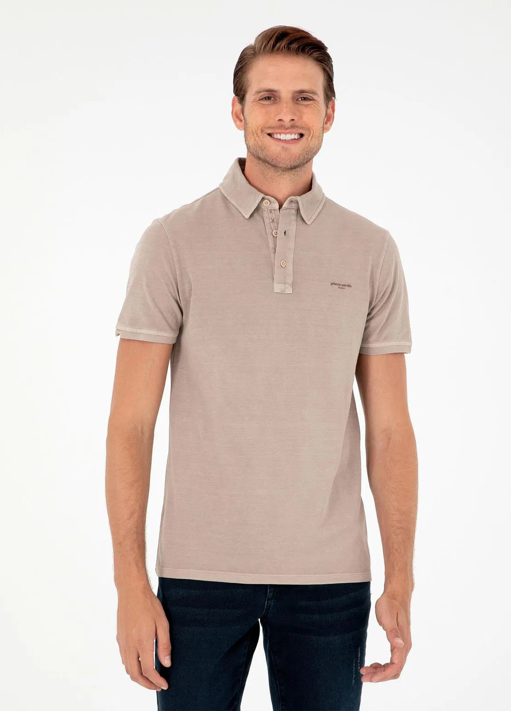 Темно-бежевая футболка-поло для мужчин Pierre Cardin с логотипом
