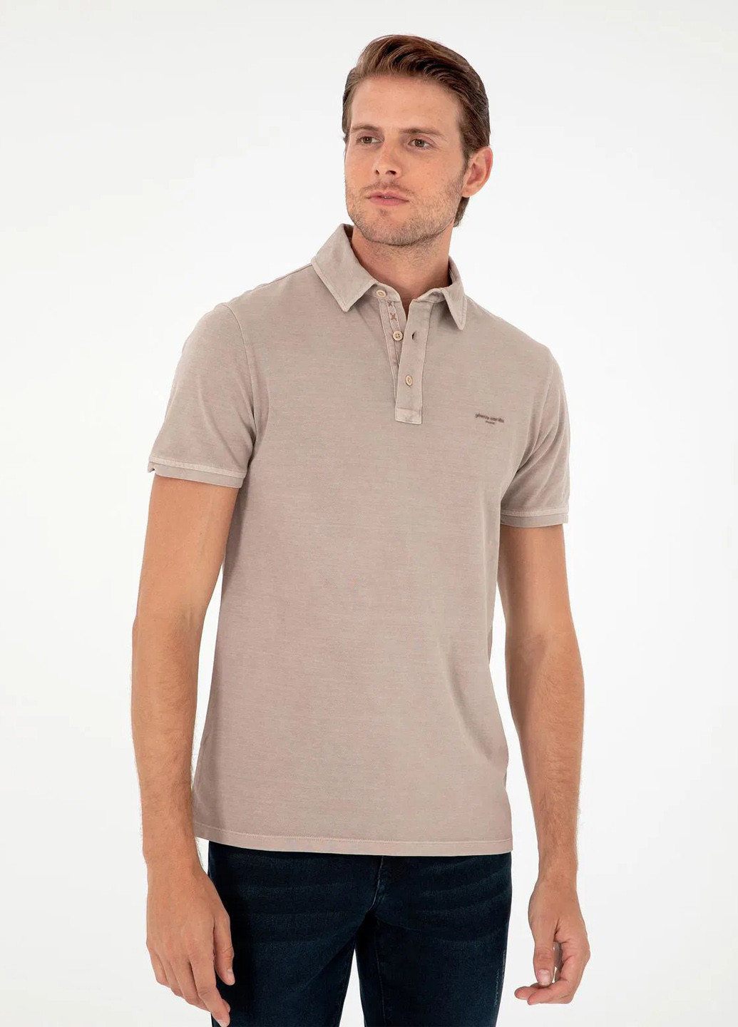 Темно-бежевая футболка-поло для мужчин Pierre Cardin с логотипом