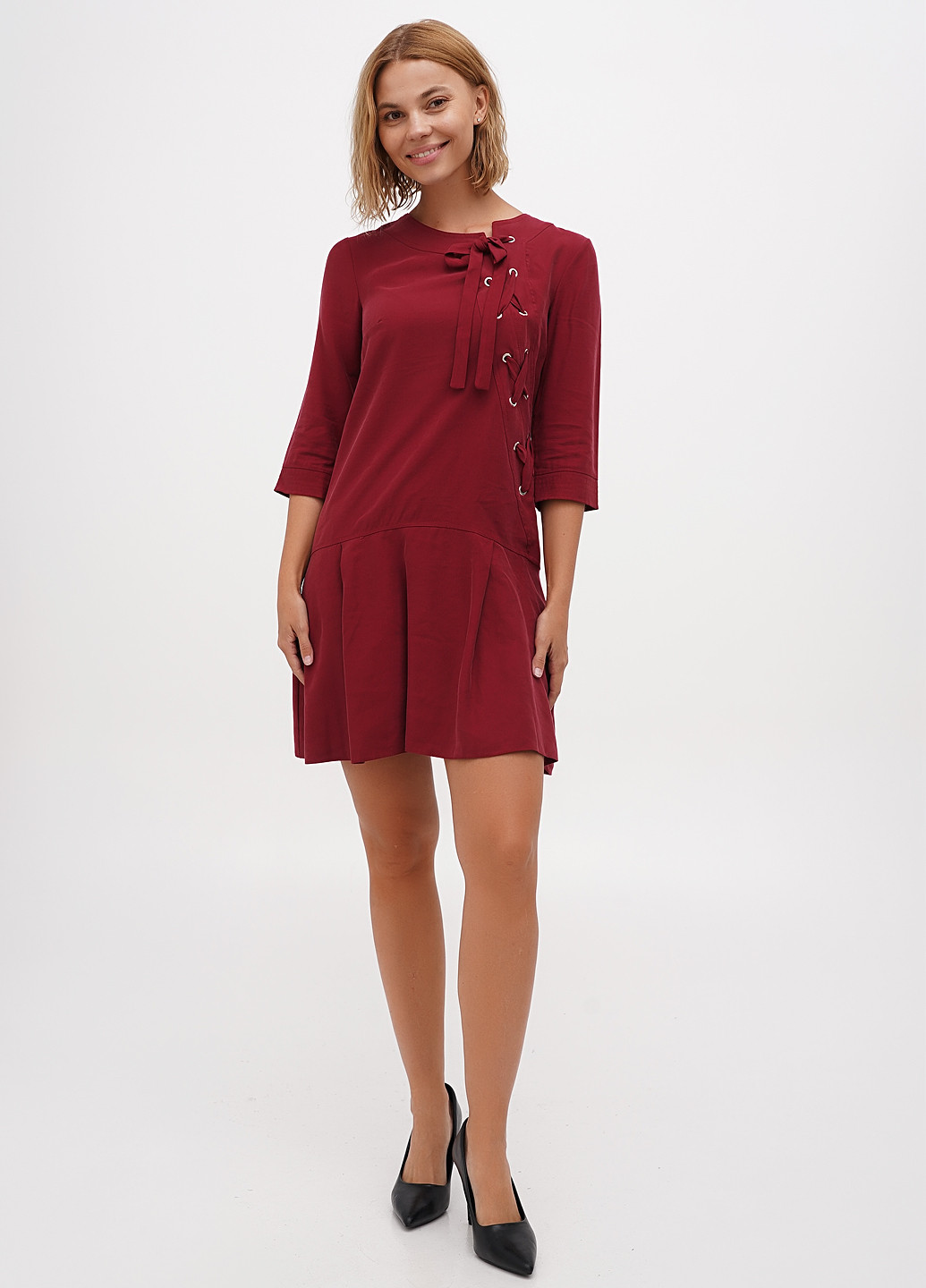Бордова кежуал сукня кльош Sassofono однотонна