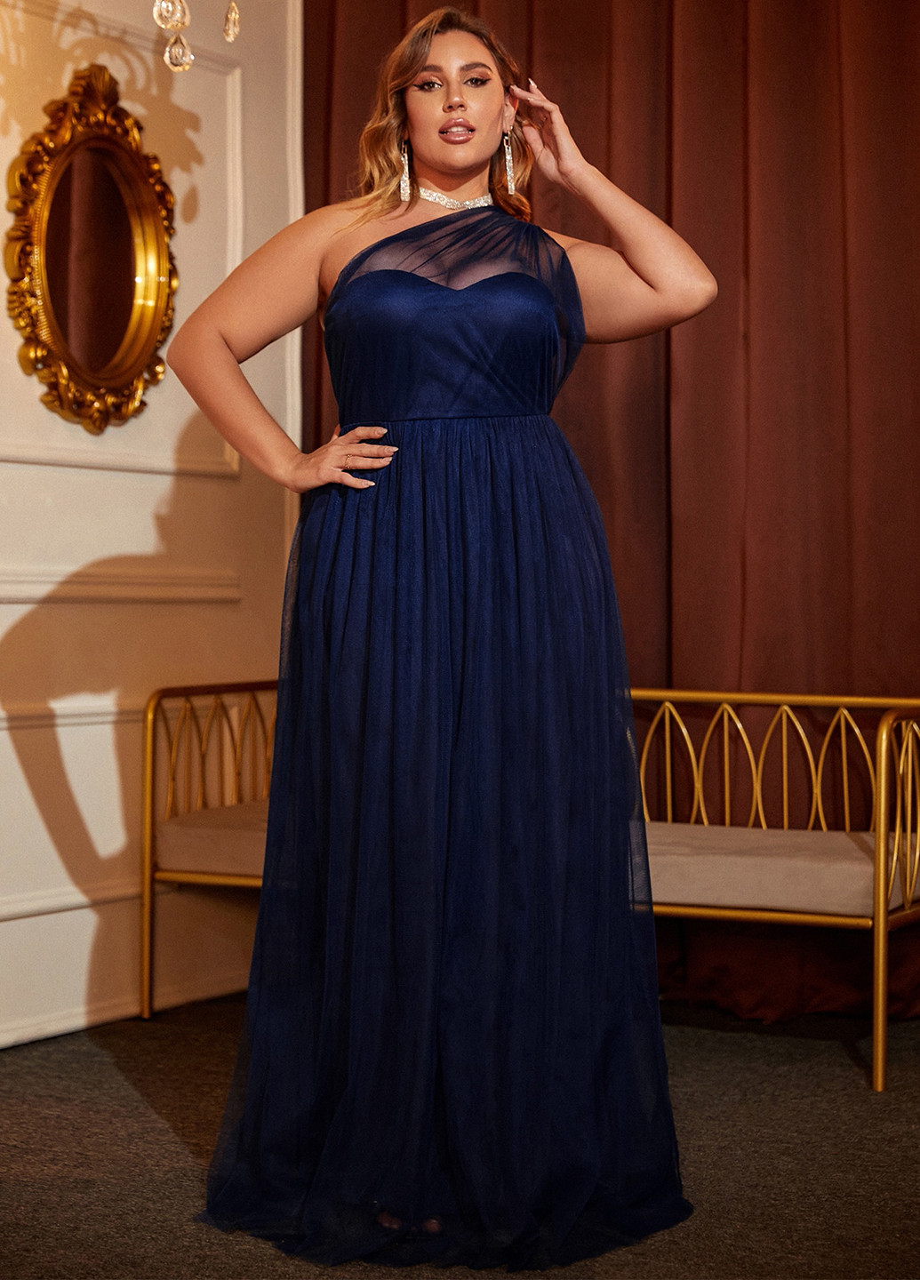 Темно-синя вечірня, святковий сукня на одне плече SHEIN однотонна
