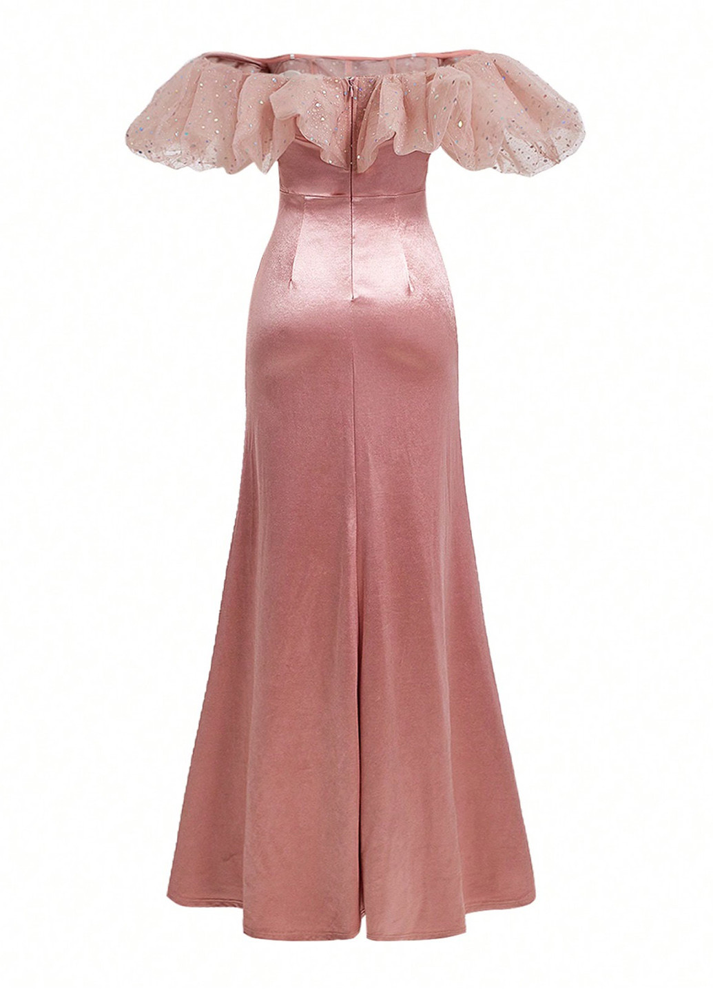 Розовое вечернее платье с открытыми плечами, с корсетом SHEIN однотонное