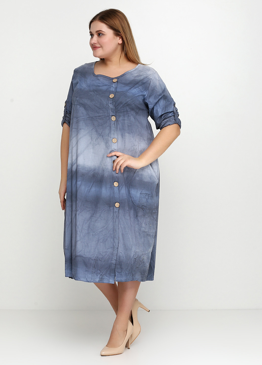 Серо-голубое кэжуал платье Micok градиентное ("омбре")