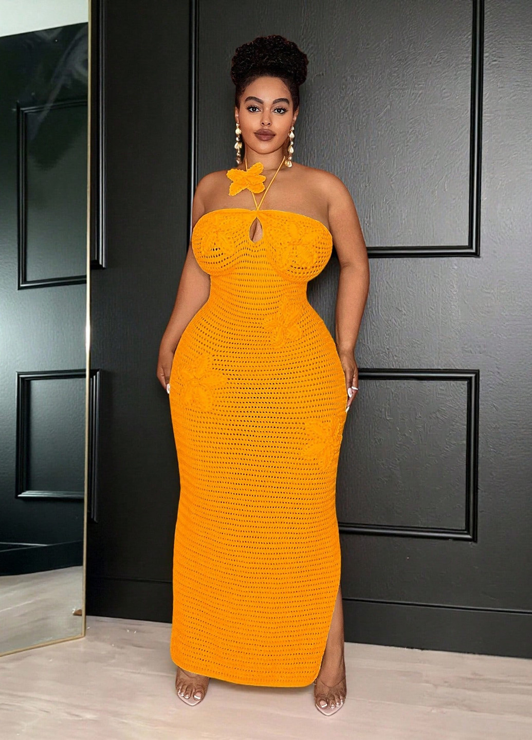 Жовтий пляжна сукня силуетна, з відкритими плечима, з відкритою спиною SHEIN однотонна