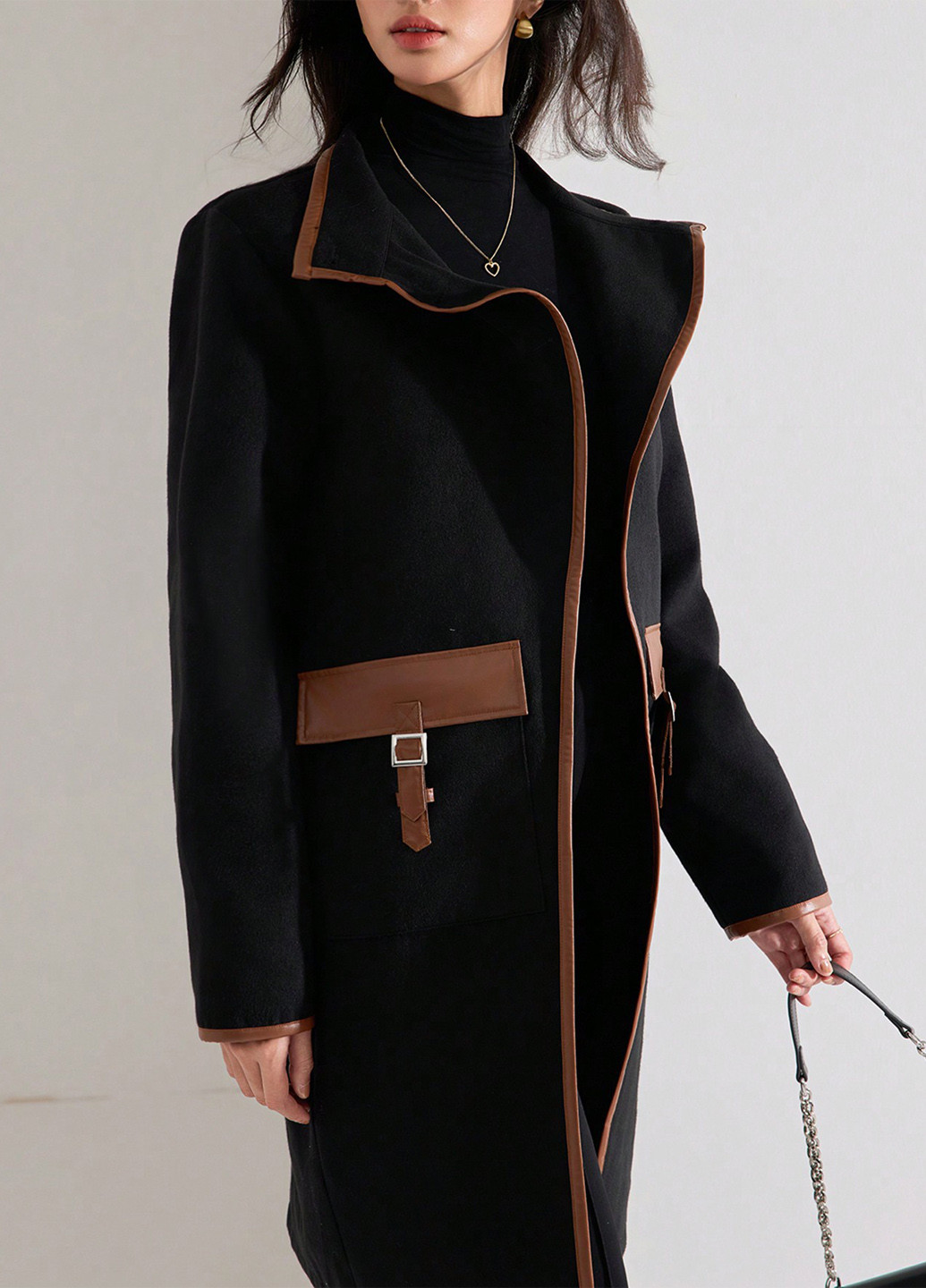 Чорне демісезонне Пальто однобортне SHEIN