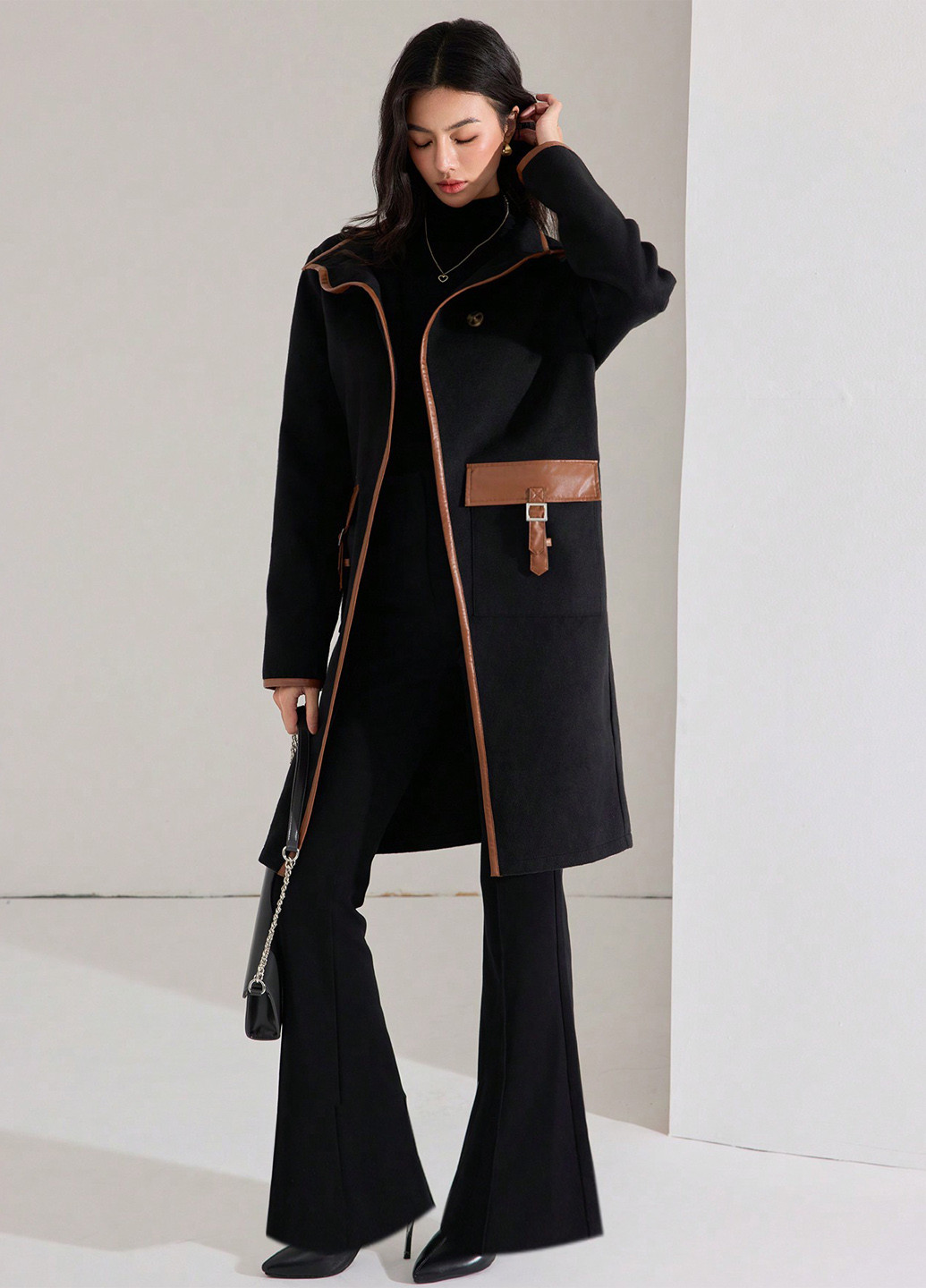 Чорне демісезонне Пальто однобортне SHEIN