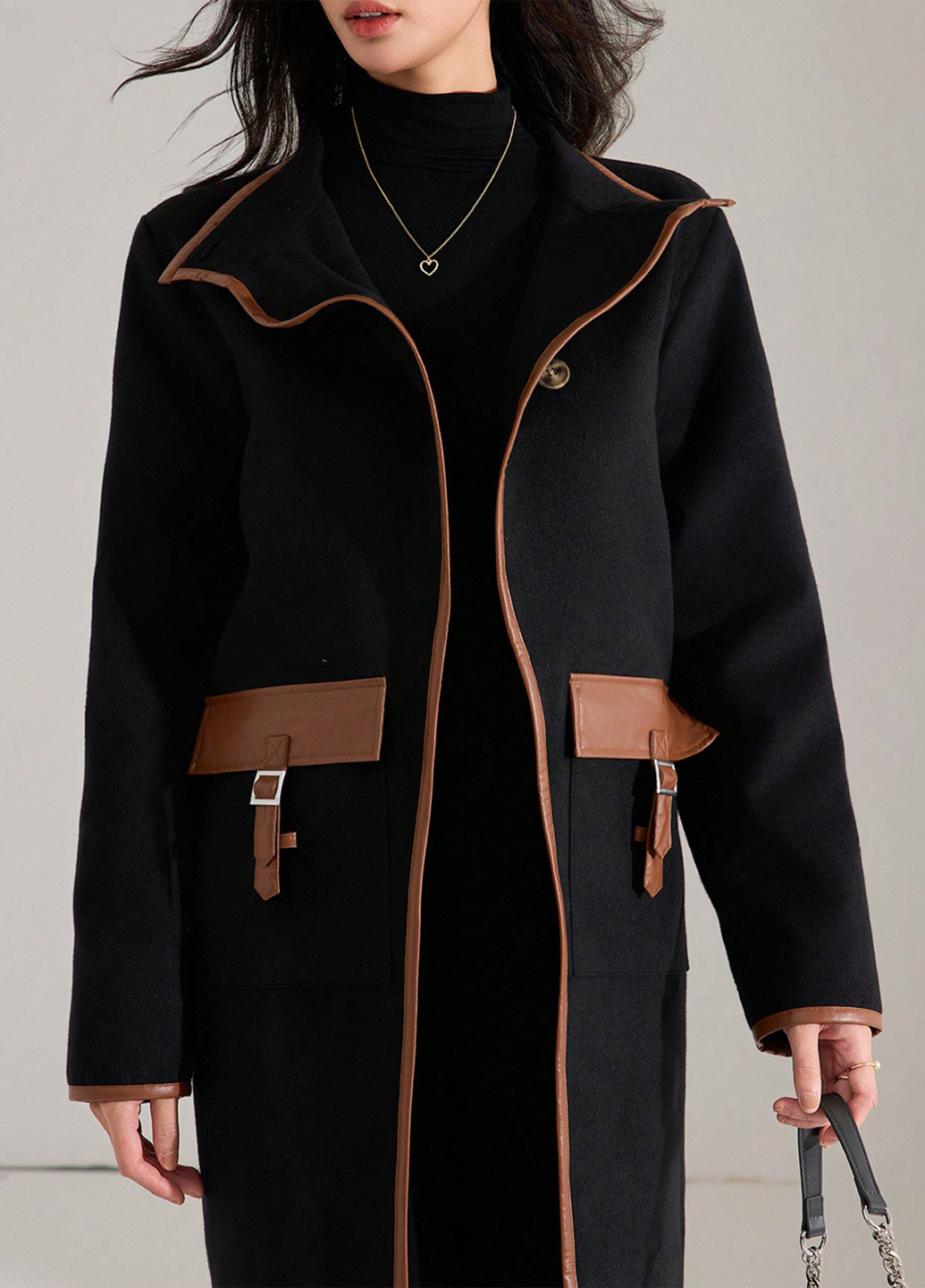 Чорне демісезонне Пальто однобортне SHEIN