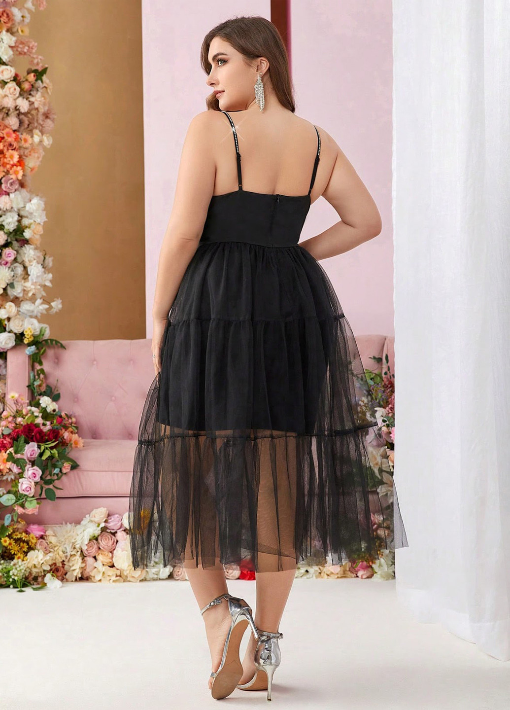 Черное вечернее платье а-силуэт SHEIN однотонное