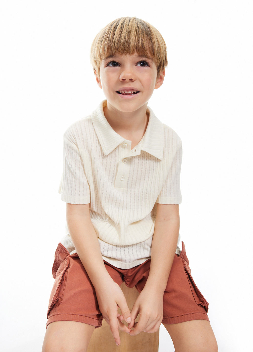 Молочная детская футболка-поло для мальчика KOTON однотонная