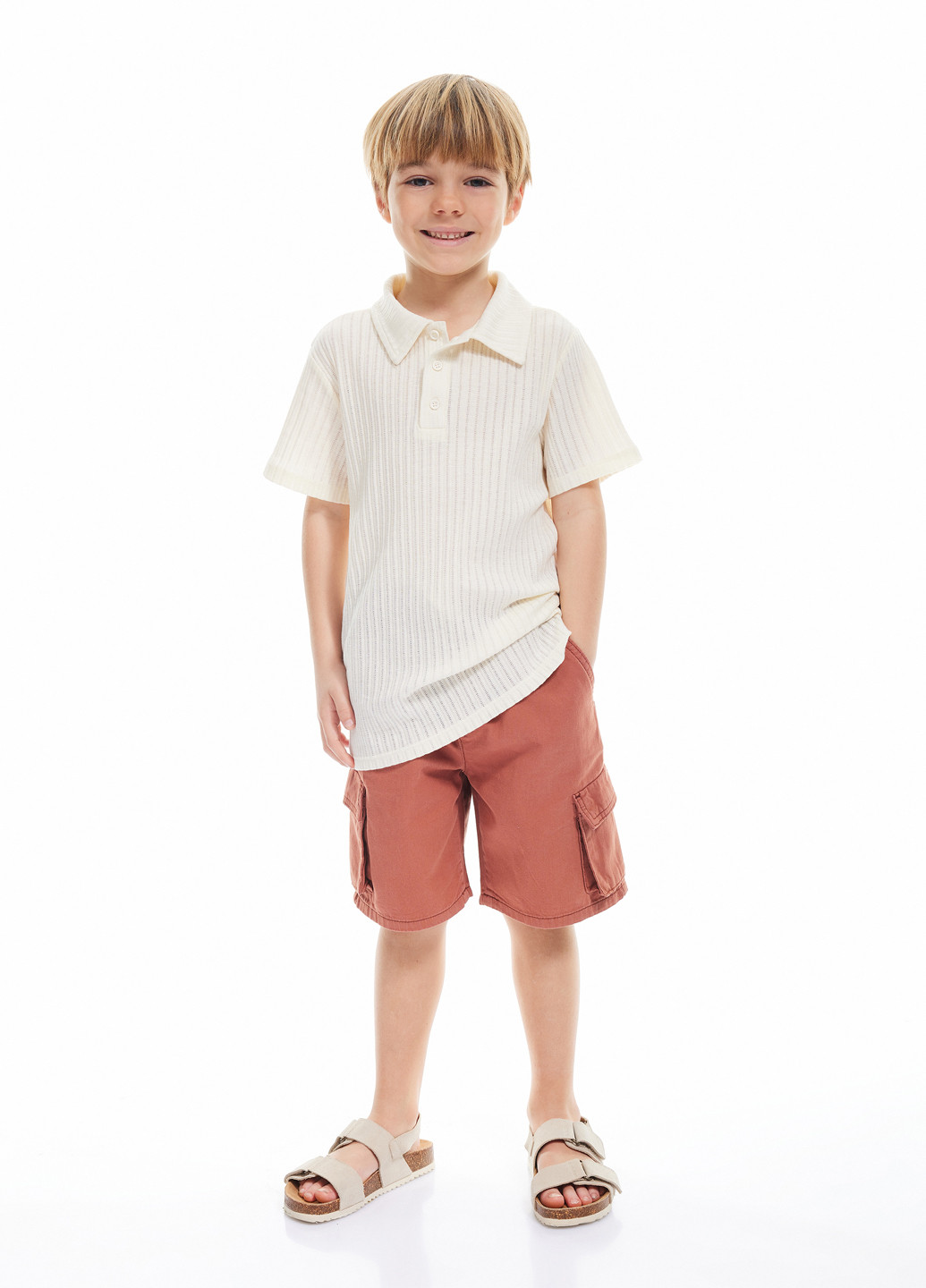 Молочная детская футболка-поло для мальчика KOTON однотонная