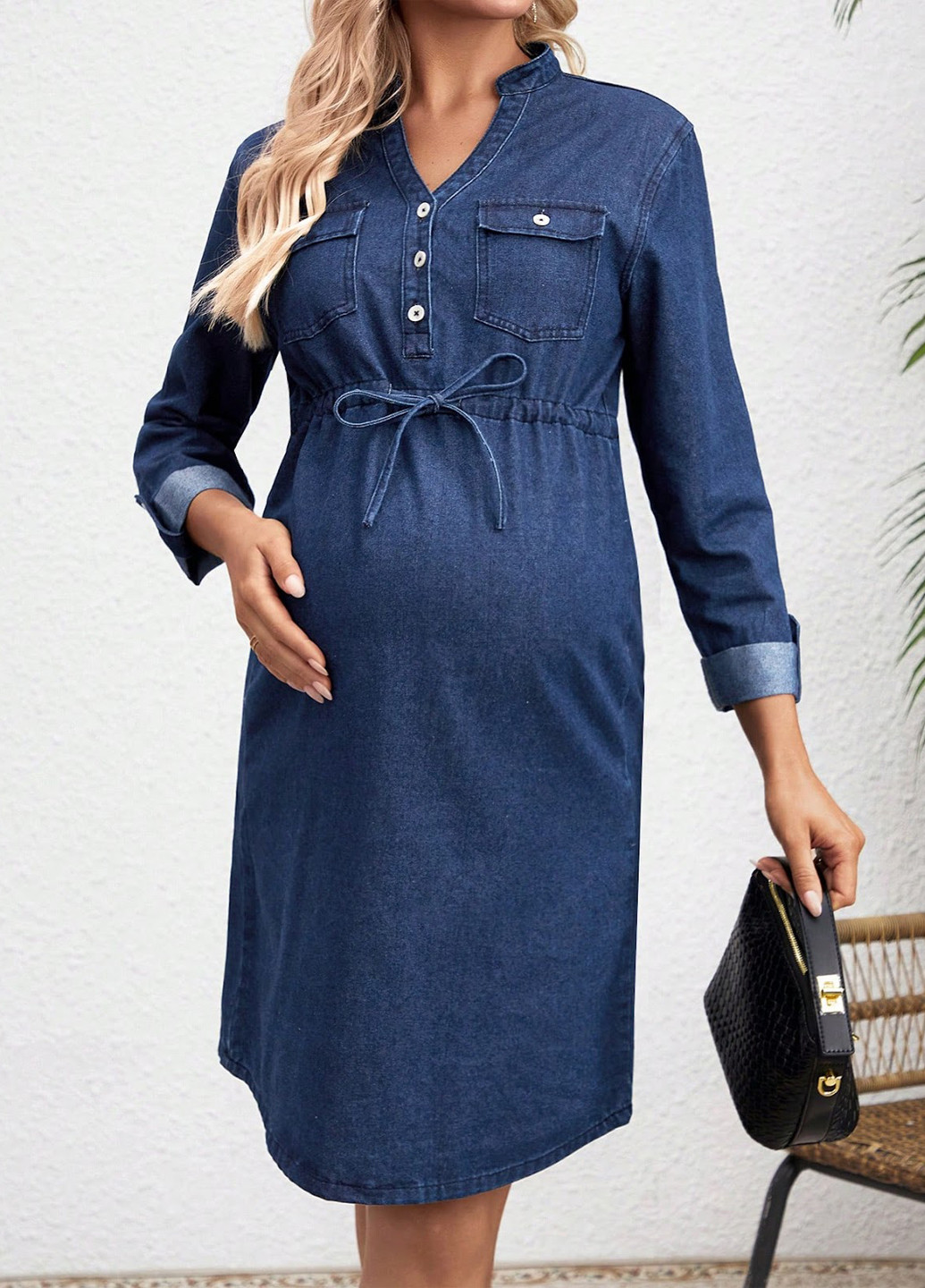 Темно-синя джинсова сукня для вагітних сукня-сорочка SHEIN однотонна