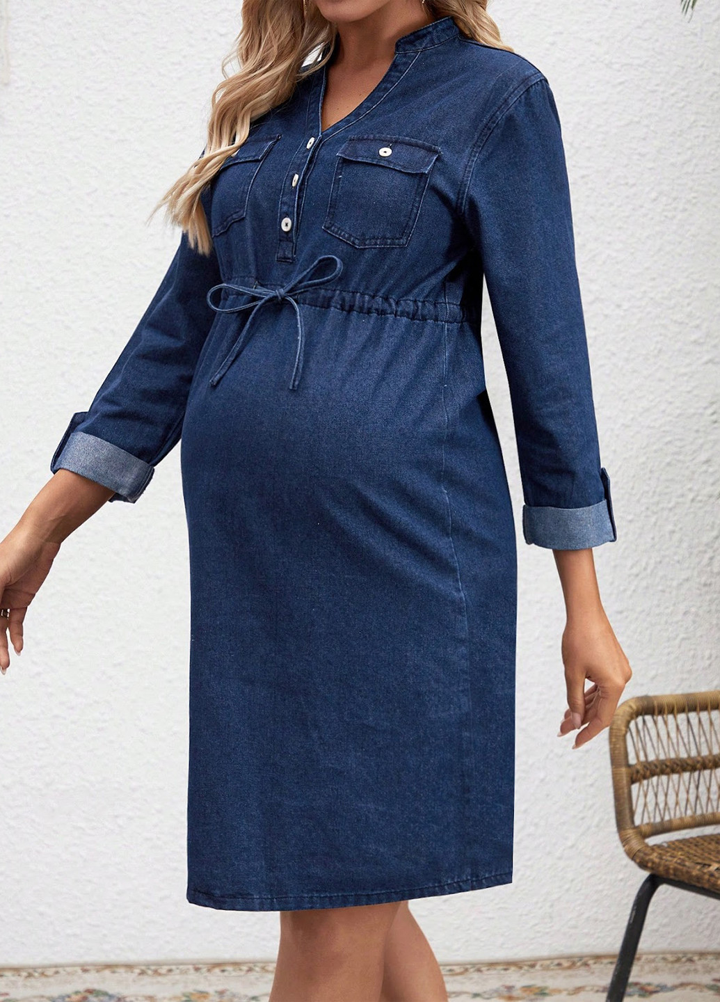 Темно-синя джинсова сукня для вагітних сукня-сорочка SHEIN однотонна
