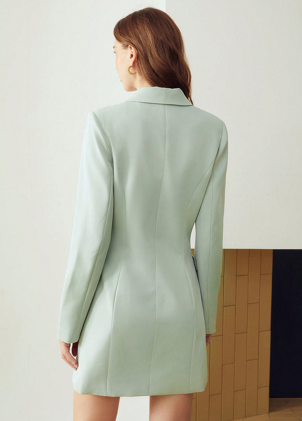 Мятное кэжуал платье платье-жакет SHEIN однотонное