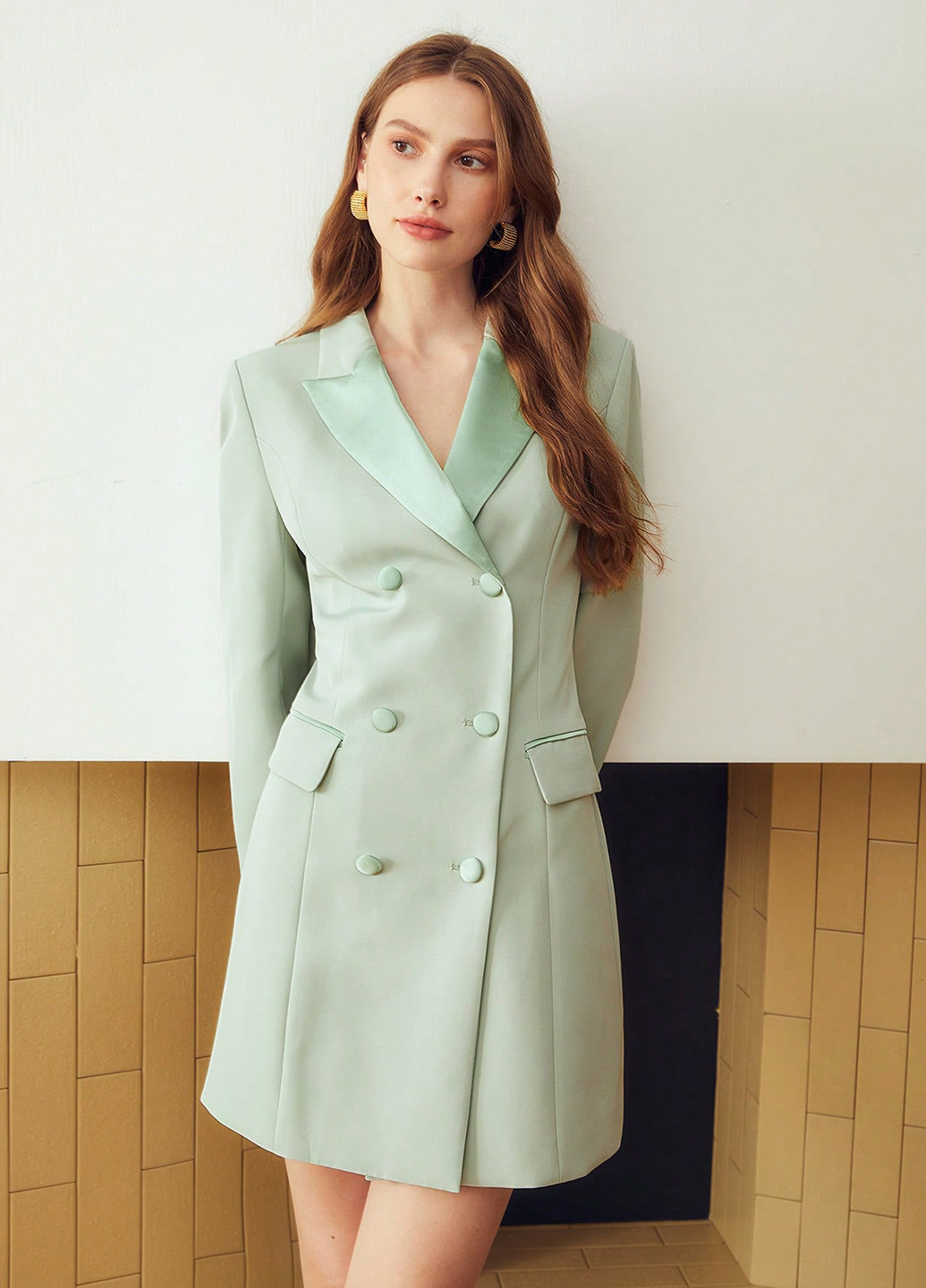 Мятное кэжуал платье платье-жакет SHEIN однотонное