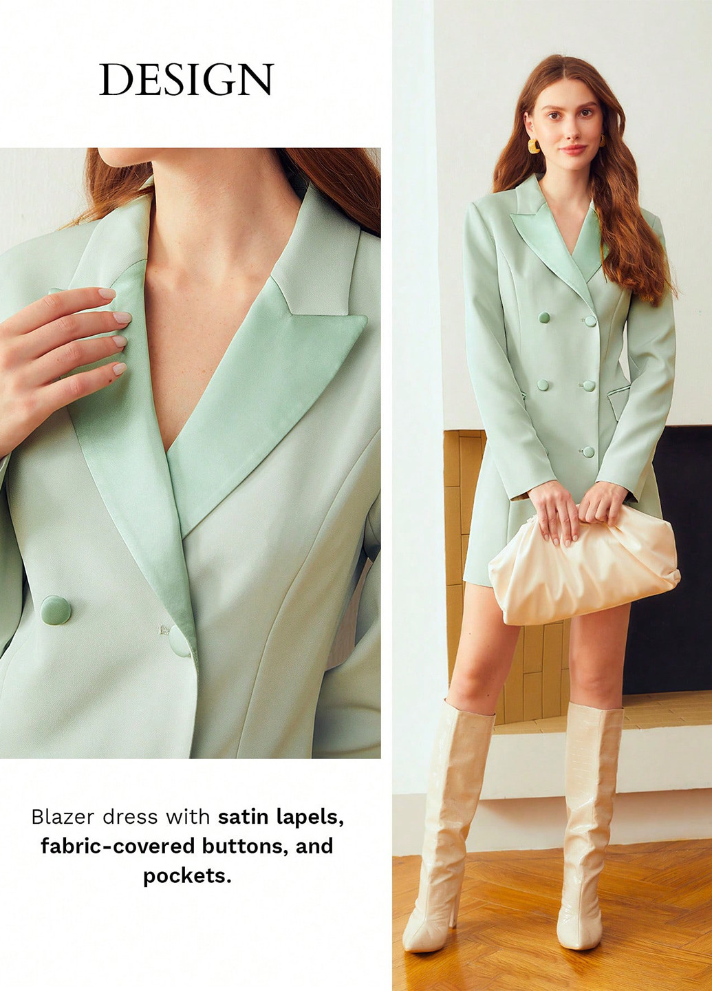 Мятное кэжуал платье платье-жакет SHEIN однотонное