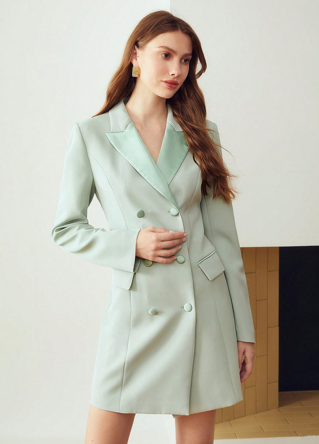 Мятное кэжуал платье платье-жакет SHEIN однотонное