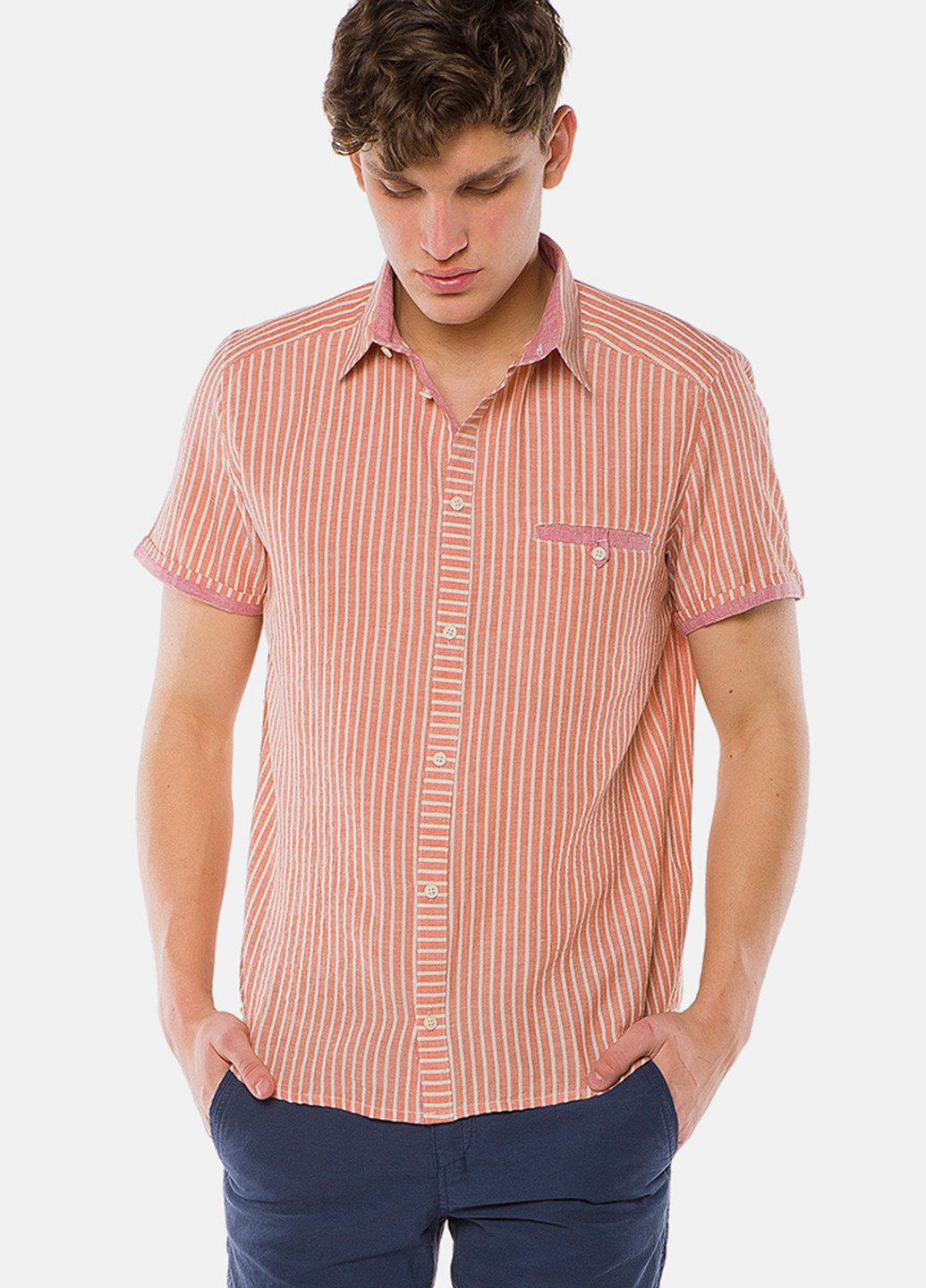 Оранжевая кэжуал рубашка с геометрическим узором MR 520 с коротким рукавом