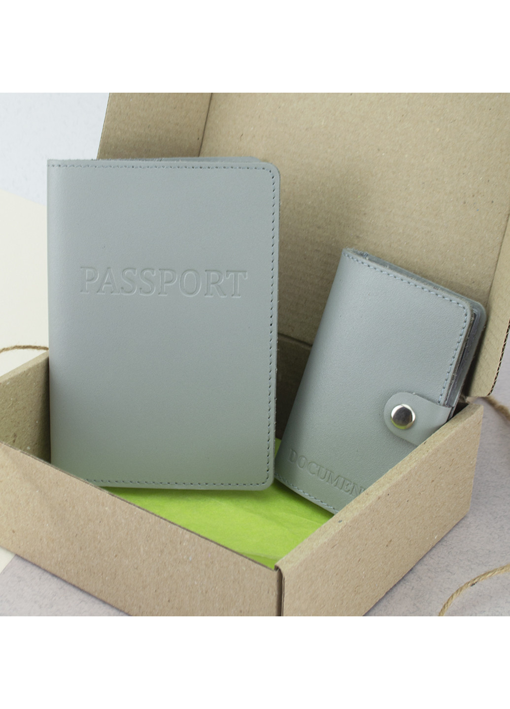 Подарунковий жіночий набір №60: обкладинка документи + обкладинка на паспорт (сірий) HandyCover (250090819)