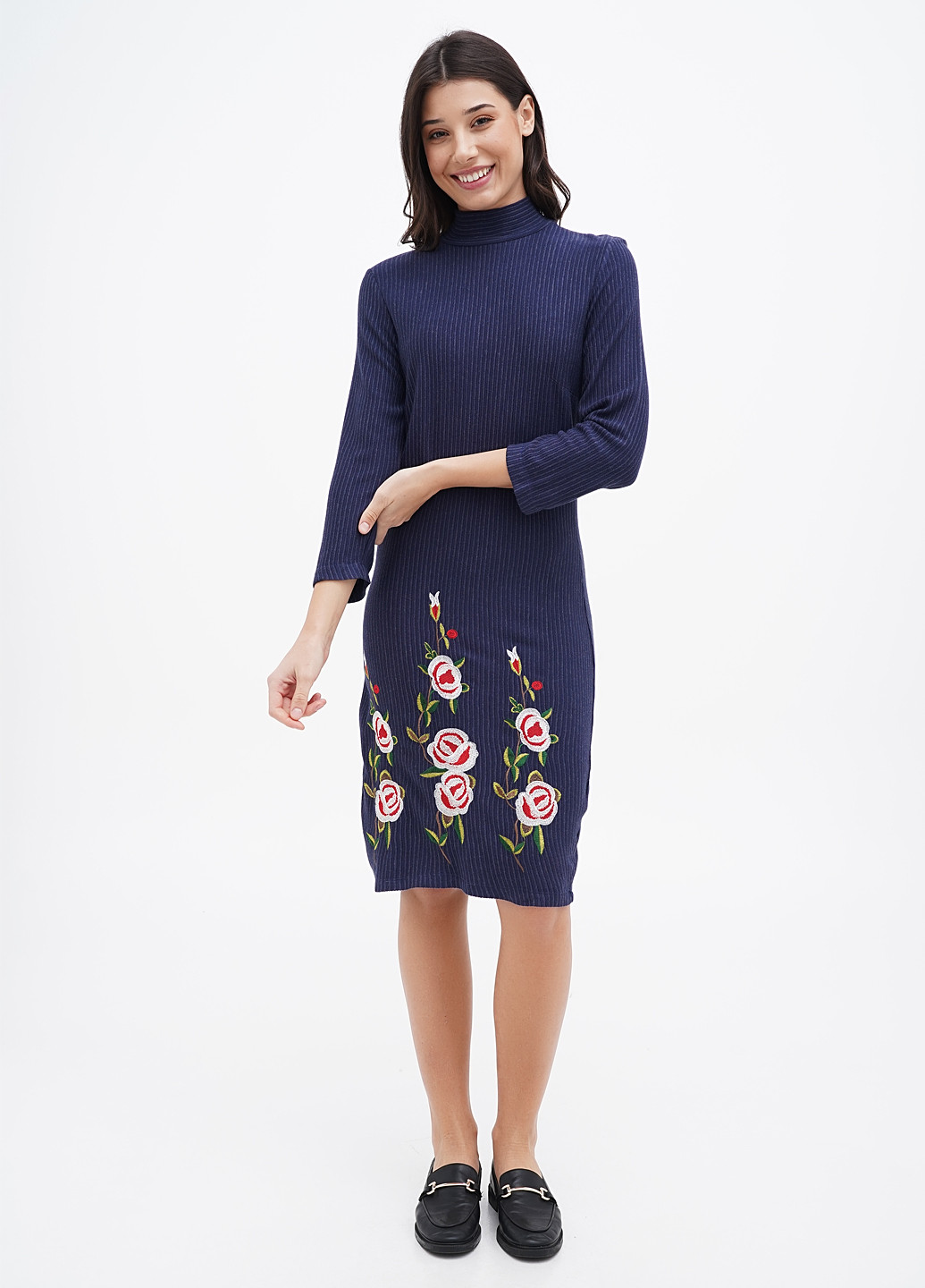 Синее кэжуал платье силуэтная Sassofono в полоску