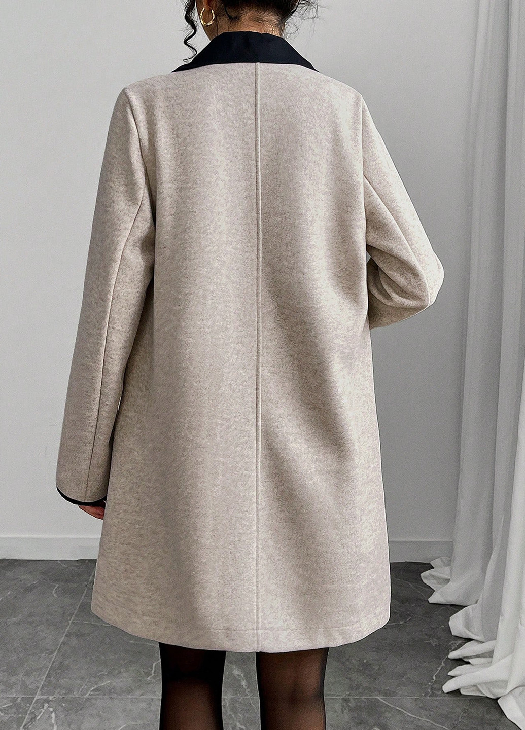 Сіро-бежеве демісезонне Пальто двобортне SHEIN