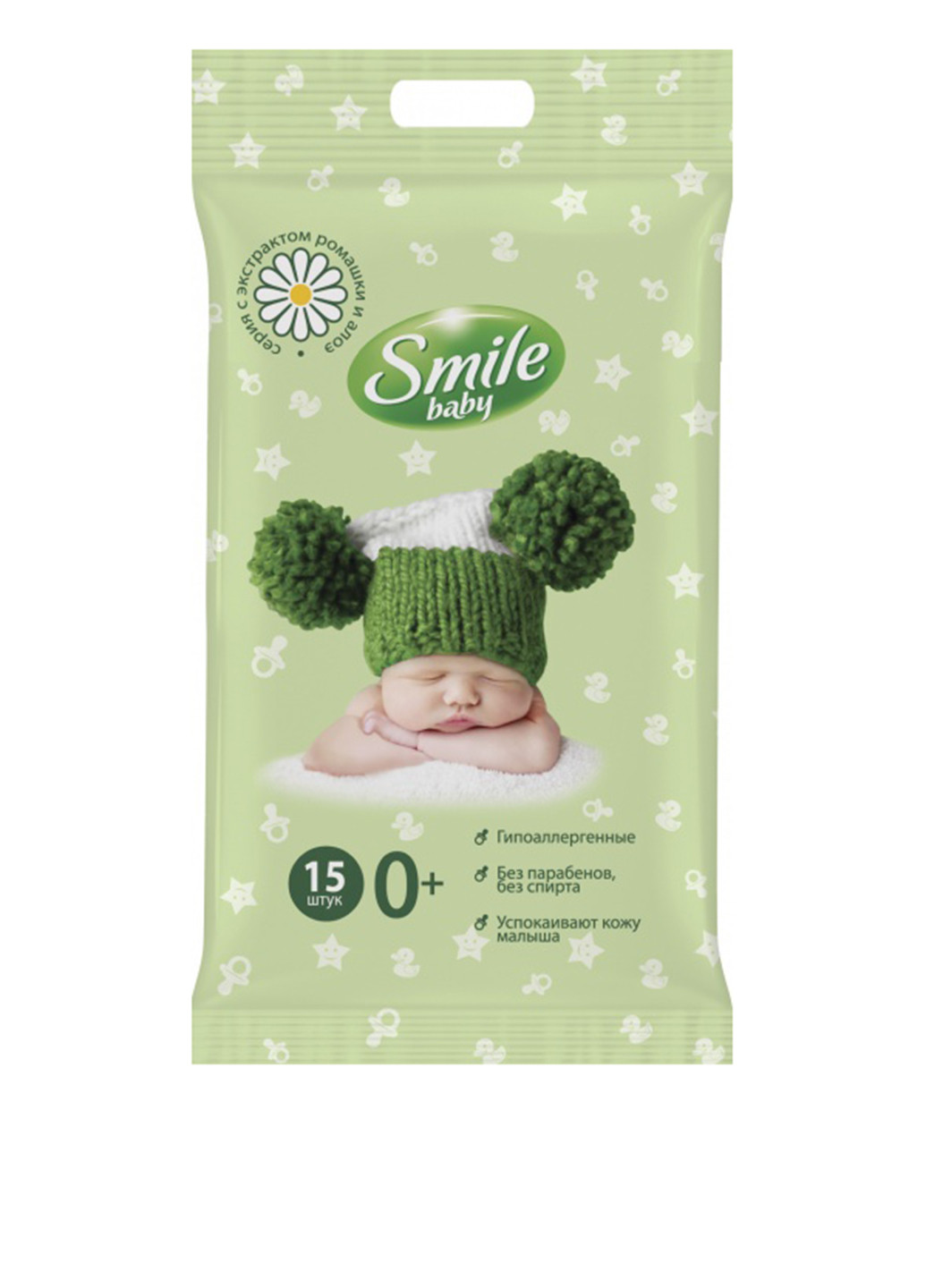 Влажные салфетки Baby с экстрактом ромашки и алоэ (15 шт.) Smile (132308448)