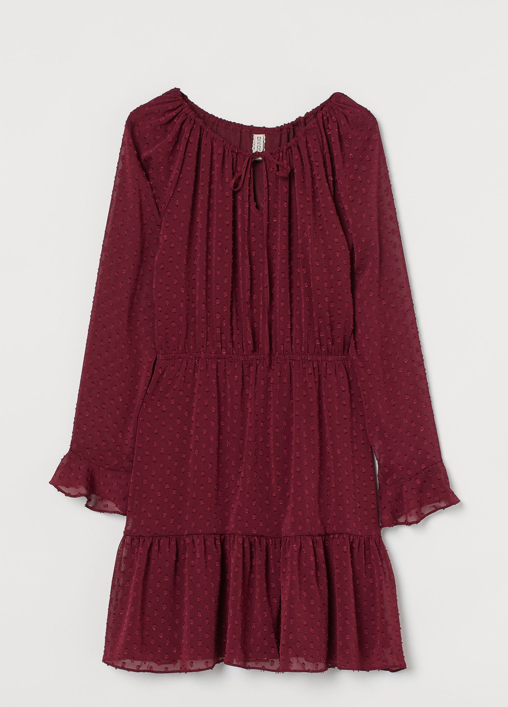 Бордовое кэжуал платье H&M в горошек
