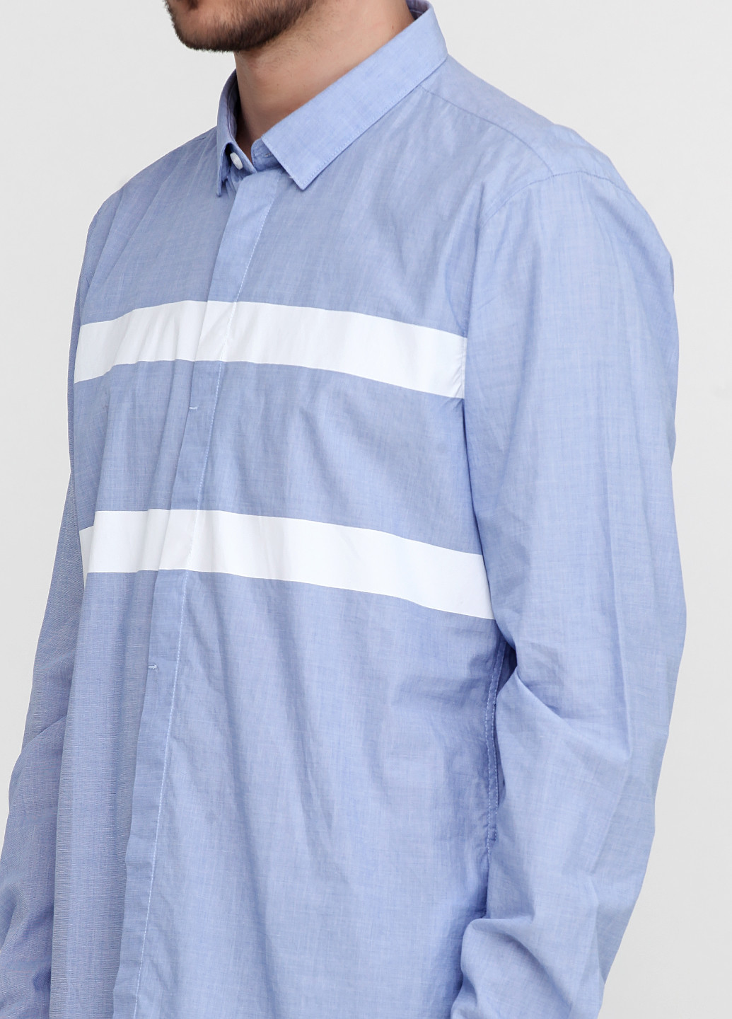 Голубой кэжуал рубашка в полоску Casual Friday с длинным рукавом
